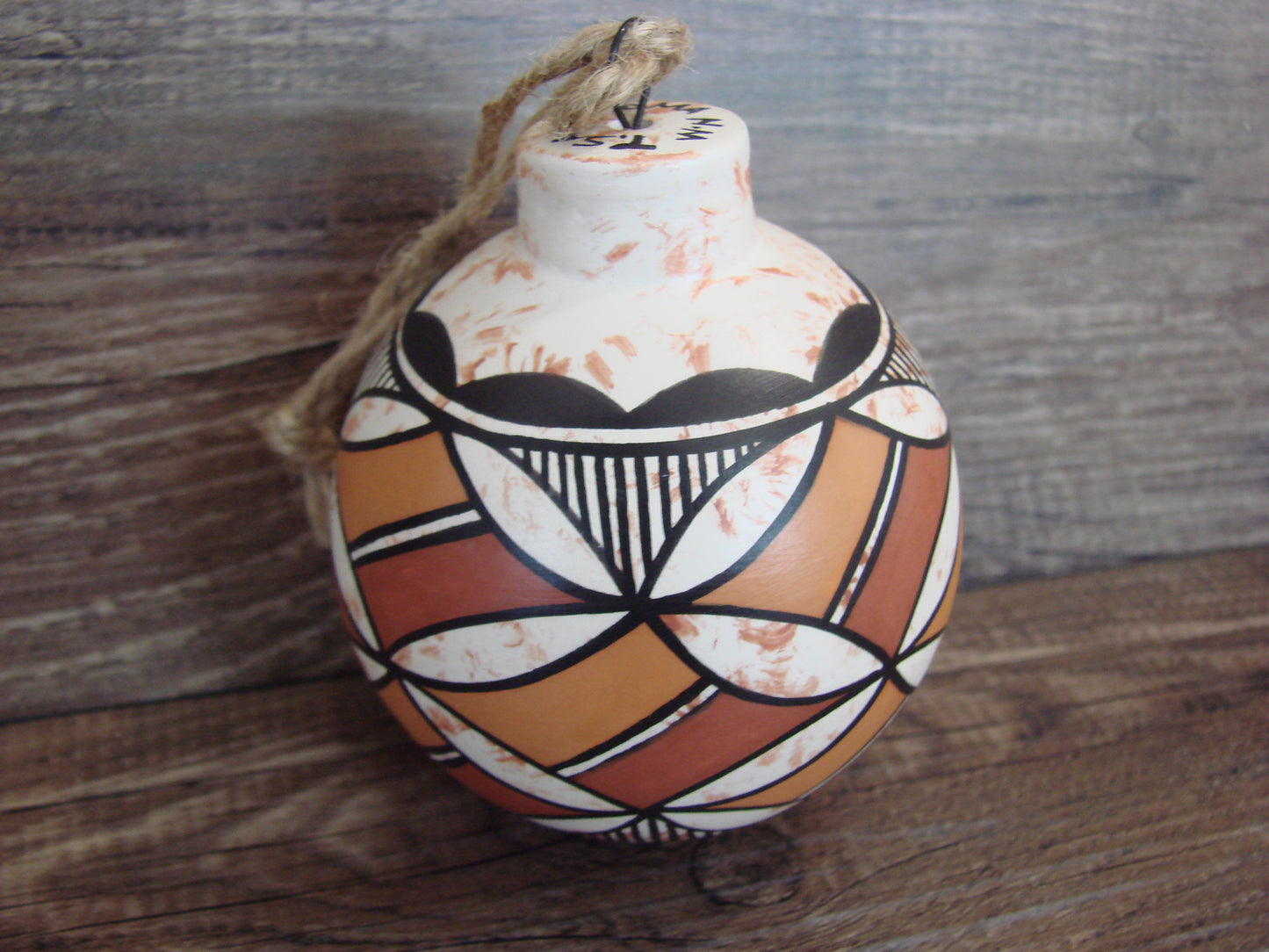 Native American Acoma Indian Hand Painted Fine Line Ornament by T. Sal