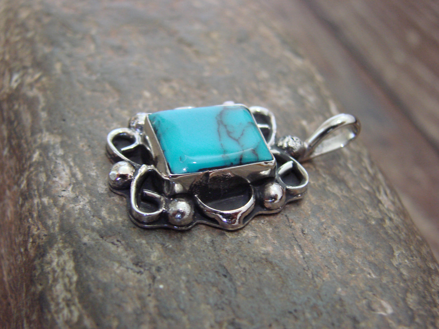 Native American Nickel Silver & Turquoise Howlite Pendant - Cleveland