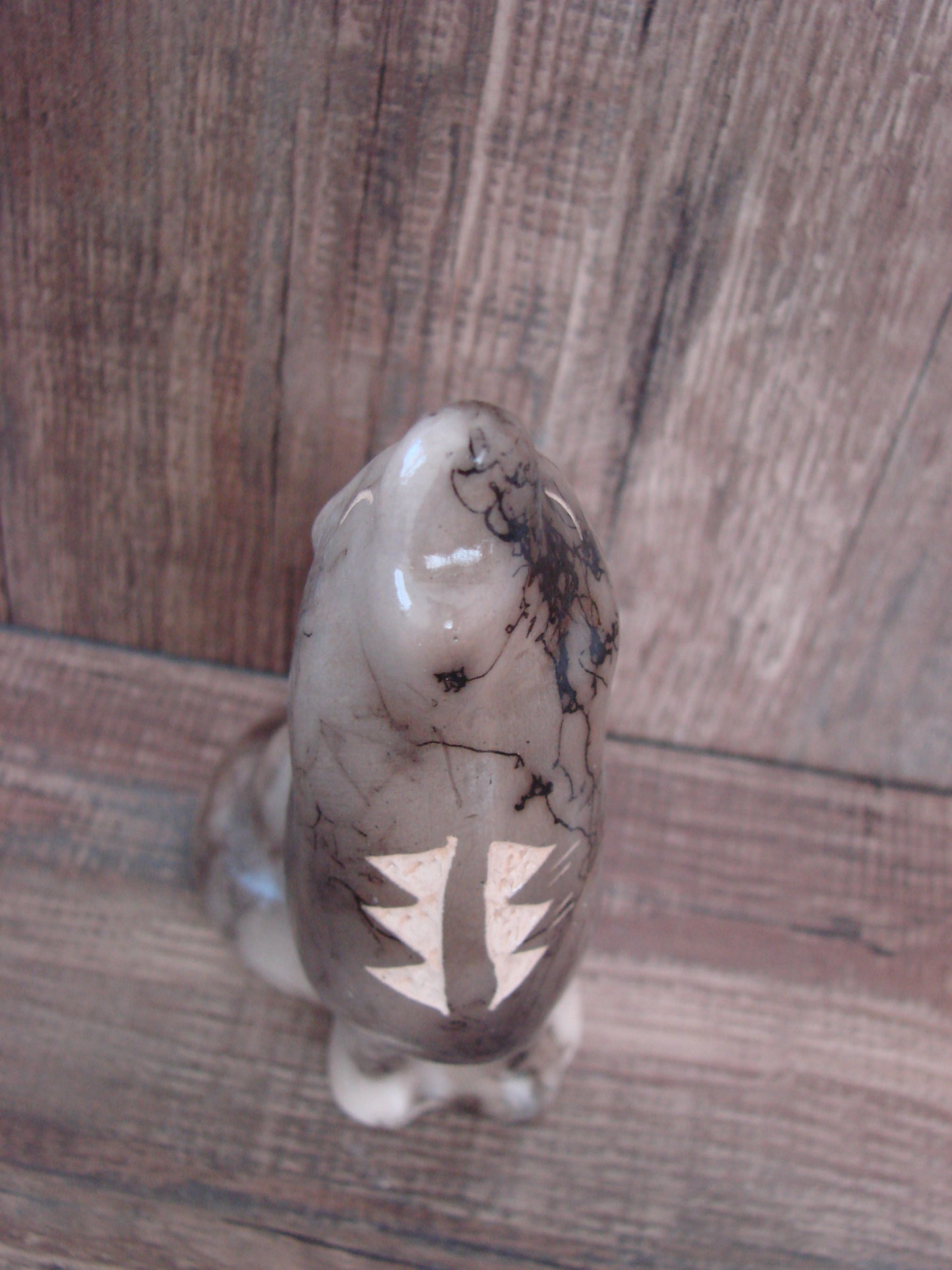 Navajo Pottery Horse Hair Howling Wolf Sculpture by Vail