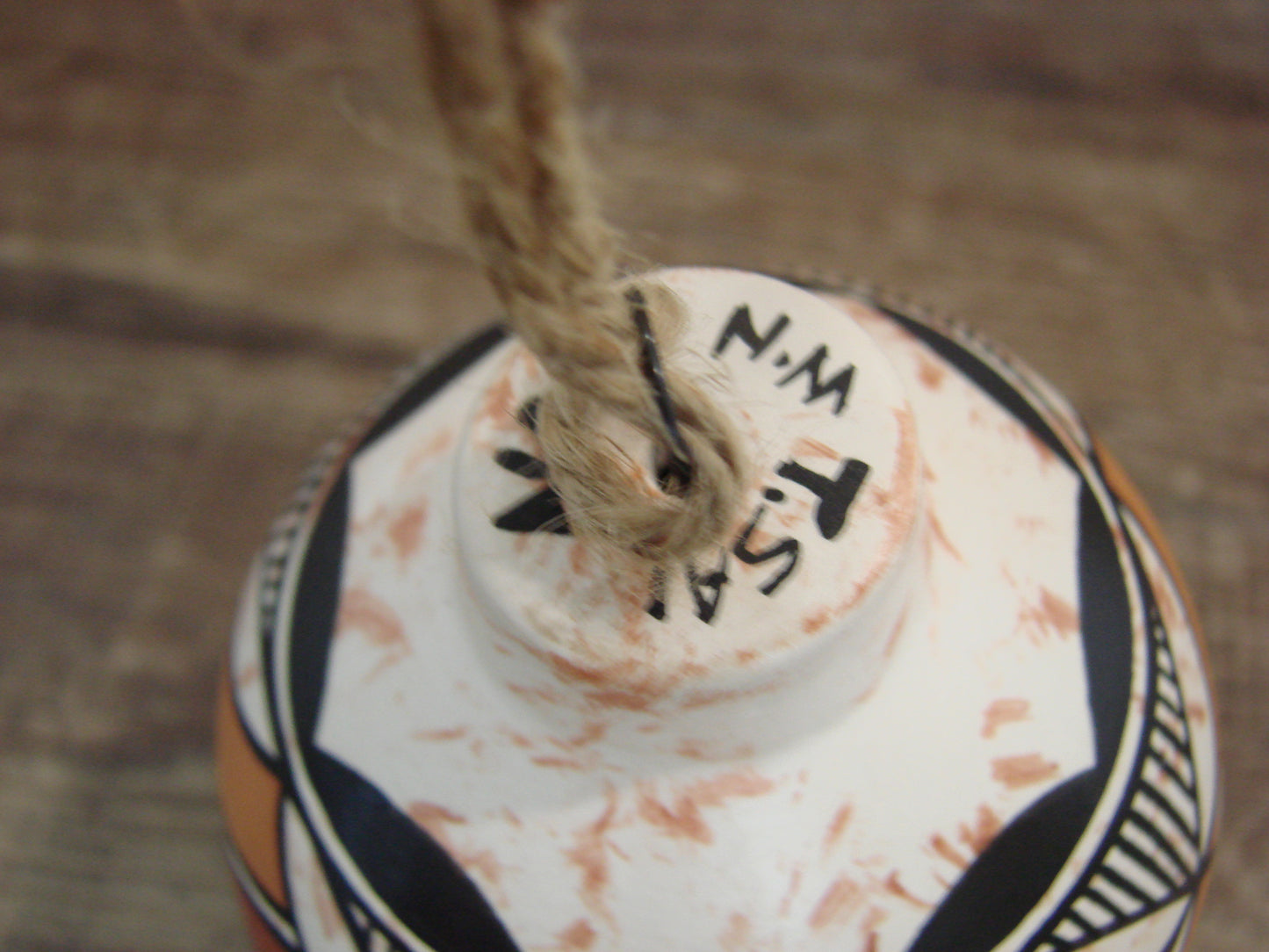 Native American Acoma Indian Hand Painted Fine Line Ornament by T. Sal