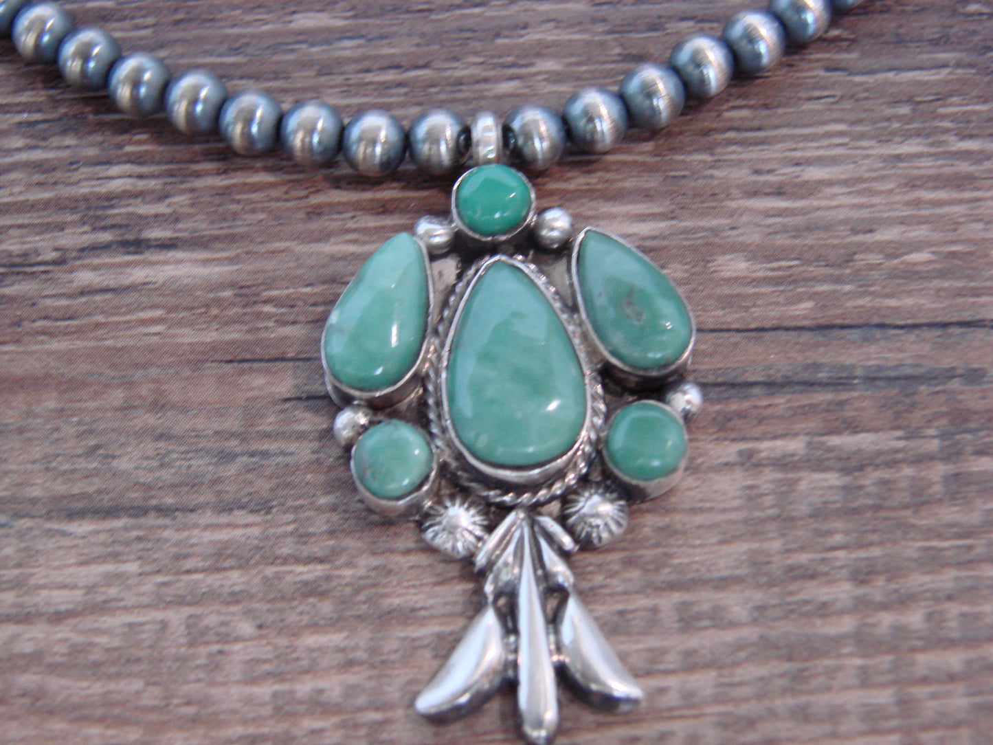 Native American 16" Sterling Silver Cluster Turquoise & Navajo Pearl Necklace by Platero