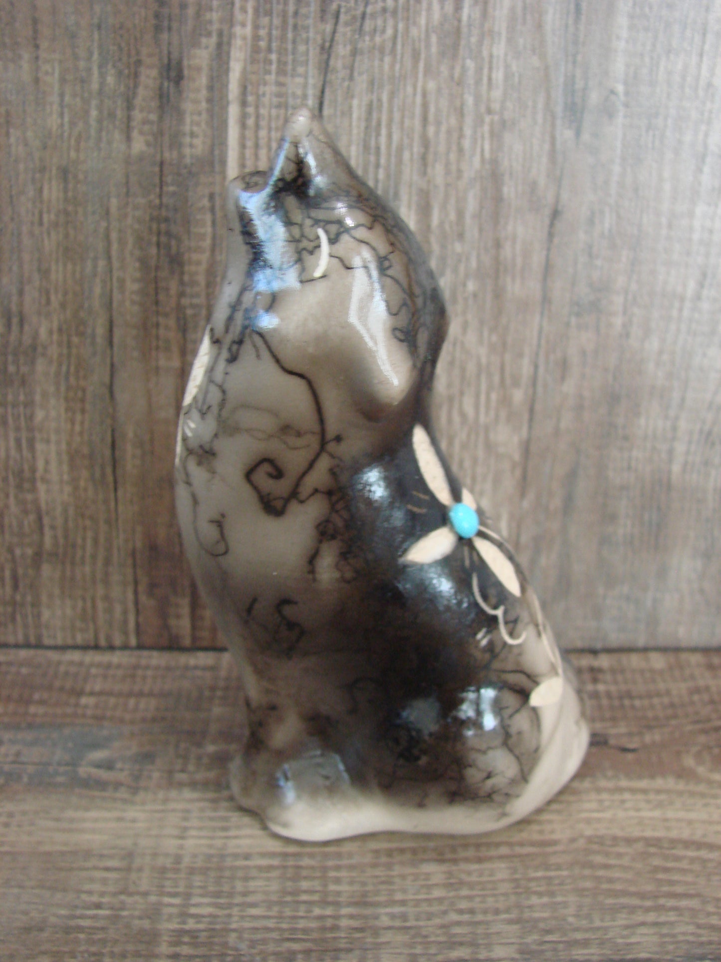 Navajo Pottery Horse Hair Howling Wolf Sculpture by Vail