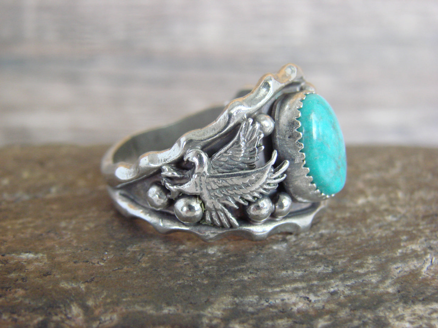 Native American Sterling Silver Turquoise Eagle Ring Size 13 - Morgan