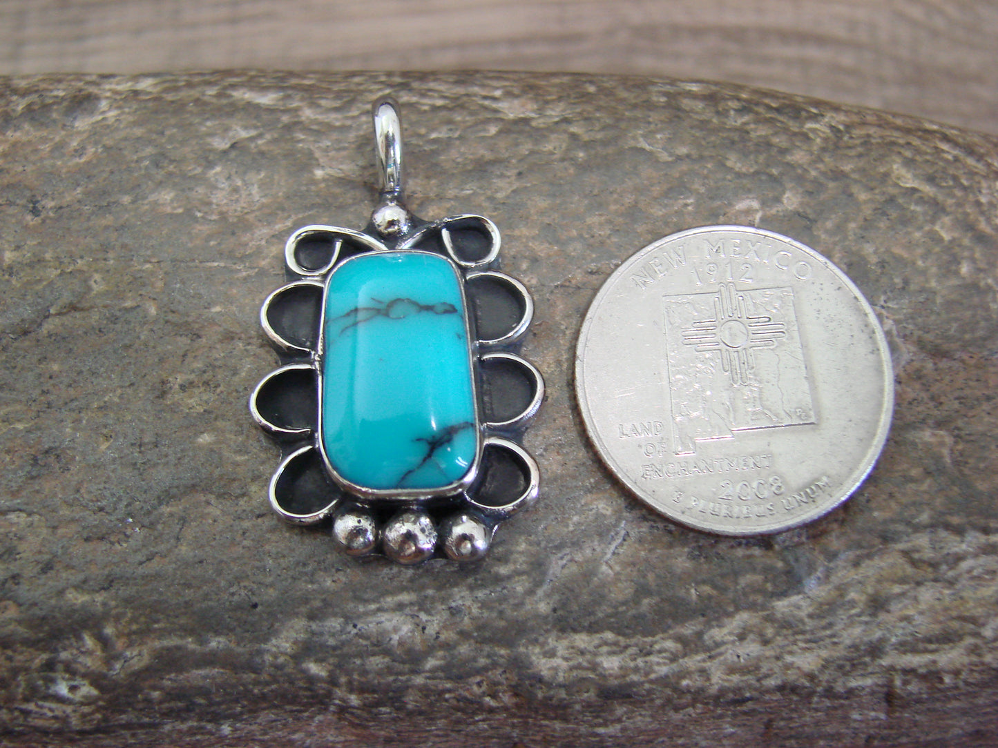 Native American Nickel Silver & Turquoise Howlite Pendant - Cleveland