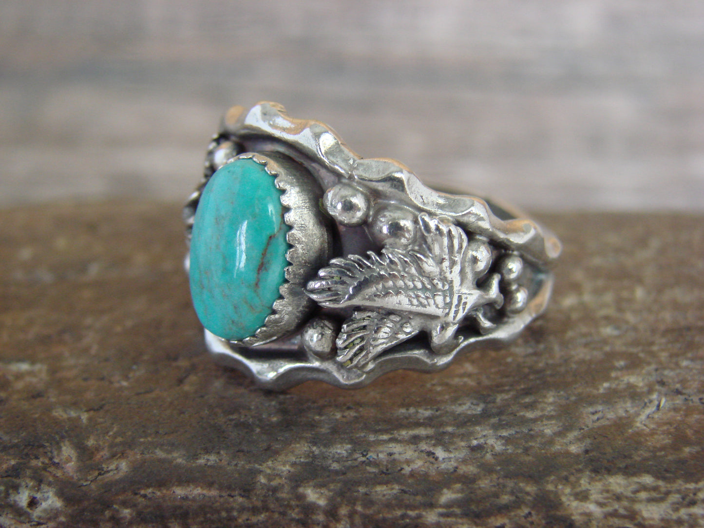 Native American Sterling Silver Turquoise Eagle Ring Size 13 - Morgan