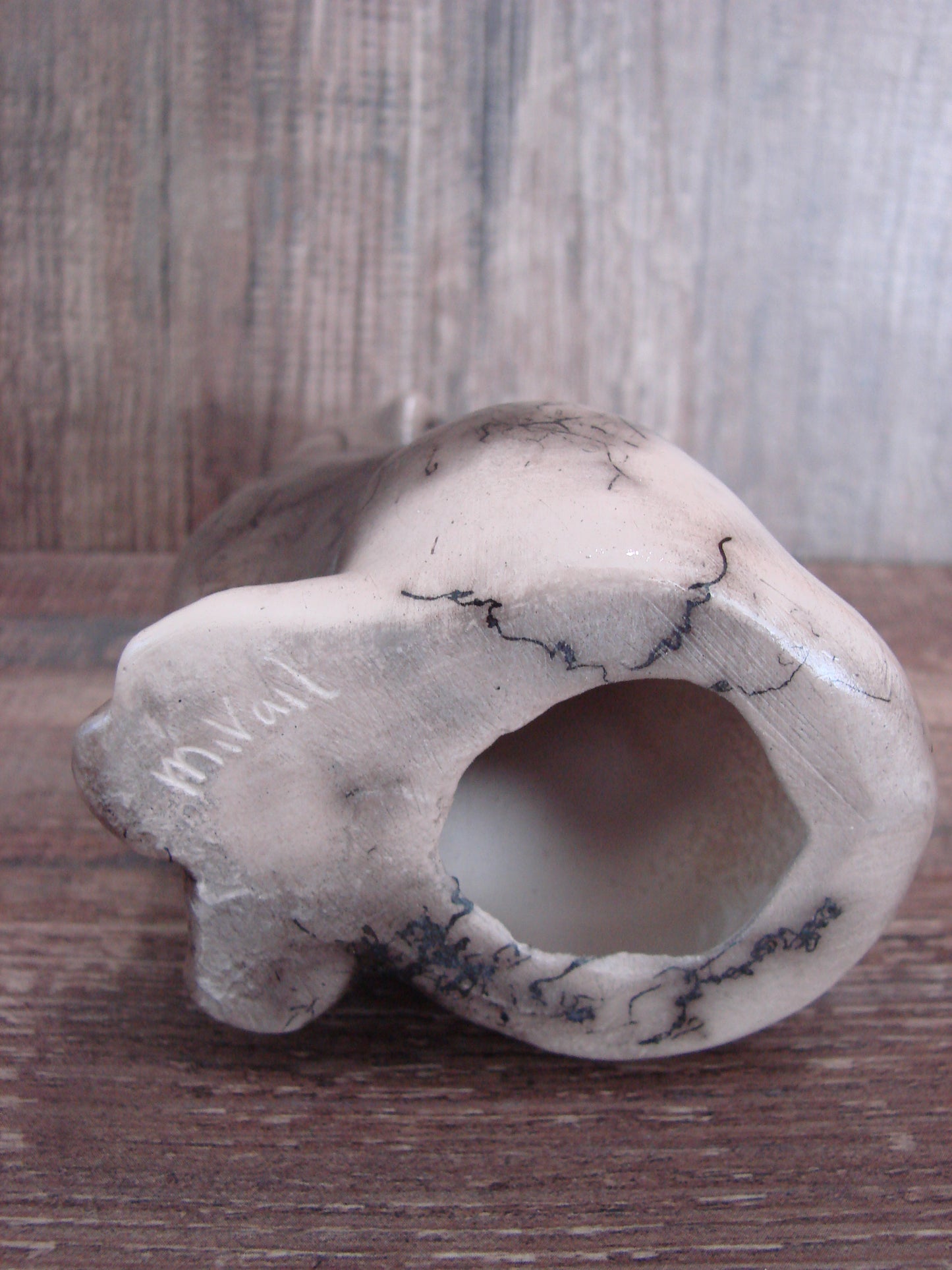 Navajo Pottery Horse Hair Howling Wolf Sculpture by Vail