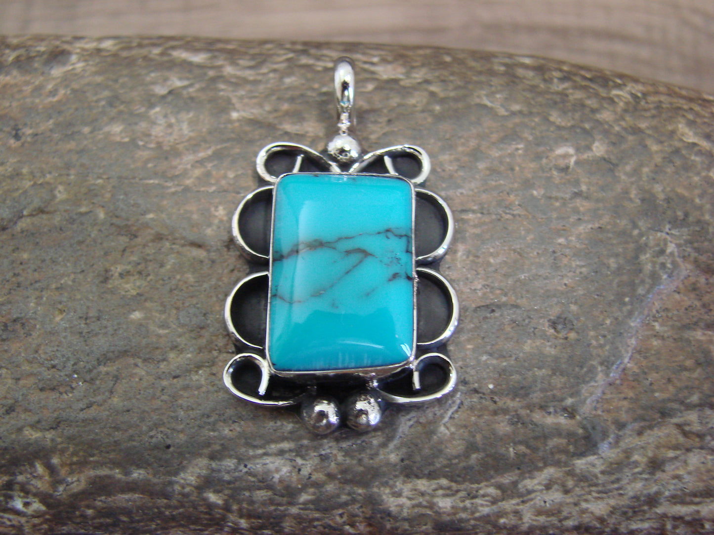 Native American Nickel Silver & Turquoise Howlite Pendant - Cleveland