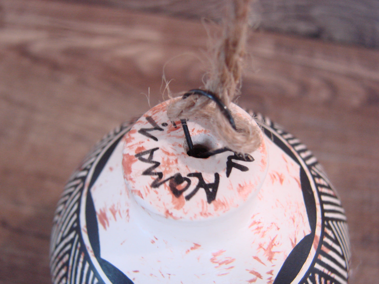 Native American Acoma Indian Hand Painted Fine Line Ornament by T. Sal