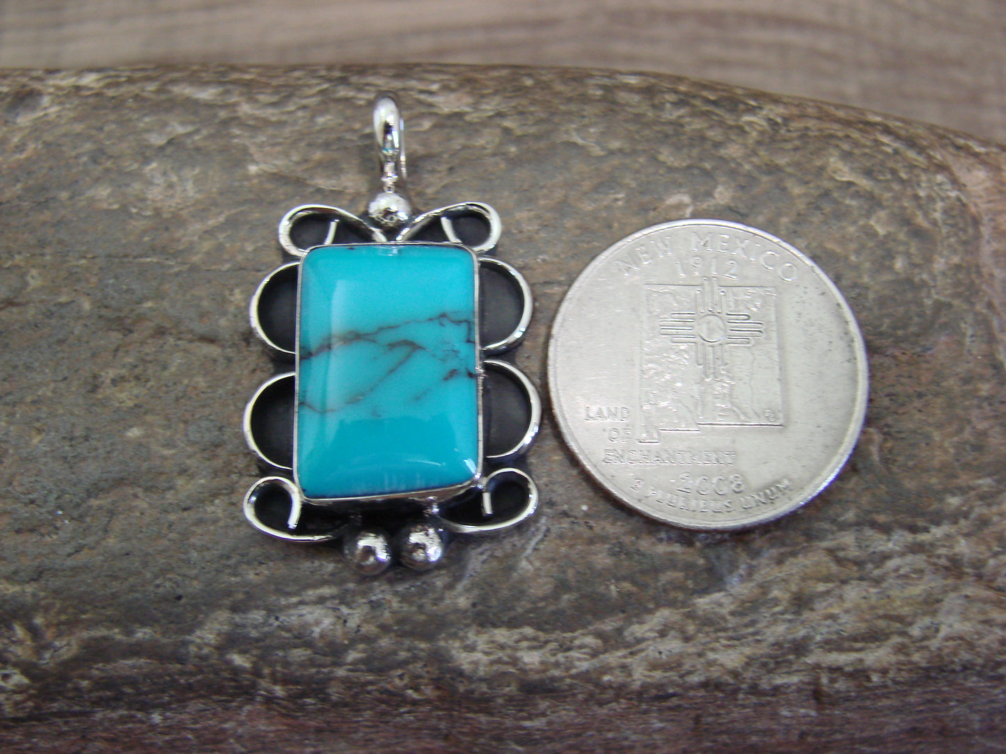 Native American Nickel Silver & Turquoise Howlite Pendant - Cleveland