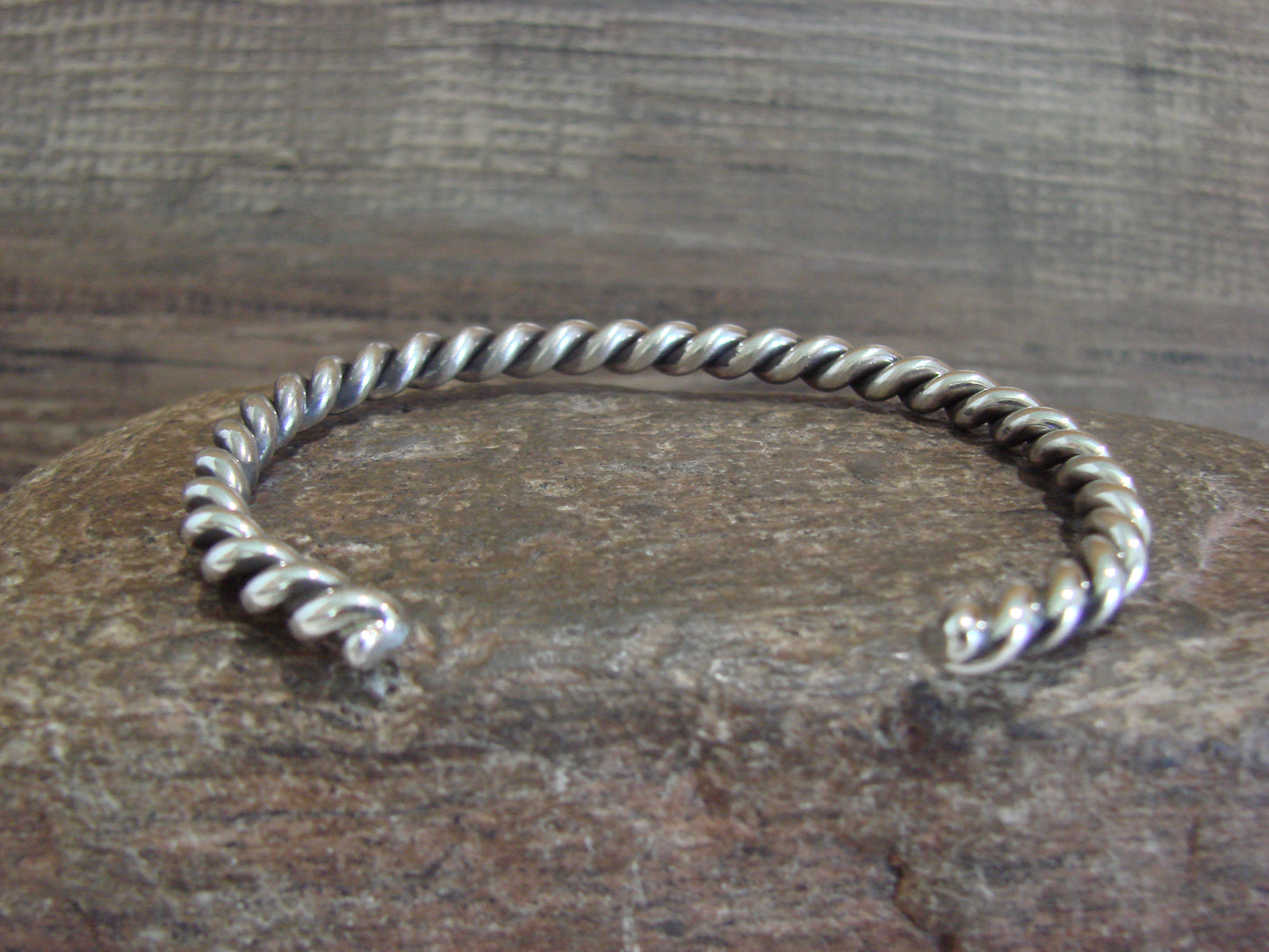 Native American Navajo Twisted Sterling Silver Bracelet by Tahe