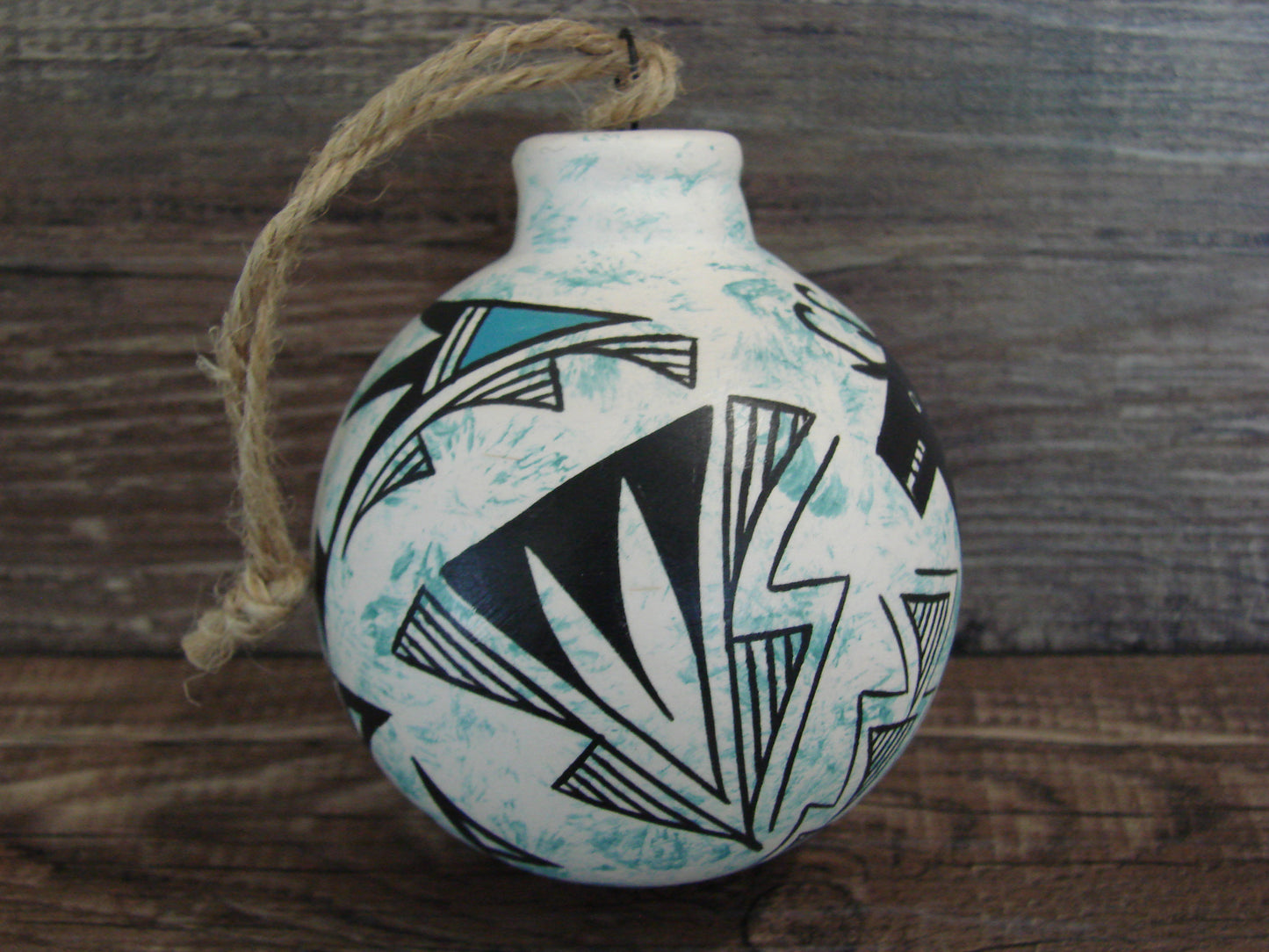 Native American Acoma Indian Hand Painted Fine Line Ornament by T. Sal