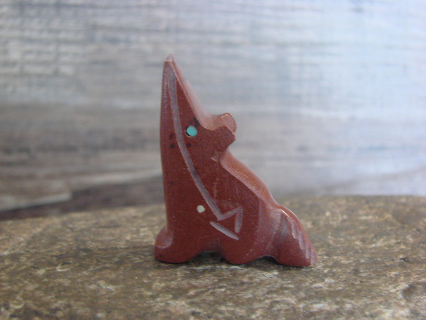 Native American Zuni Indian Hand Carved Pipestone Coyote Fetish - B. Phillips