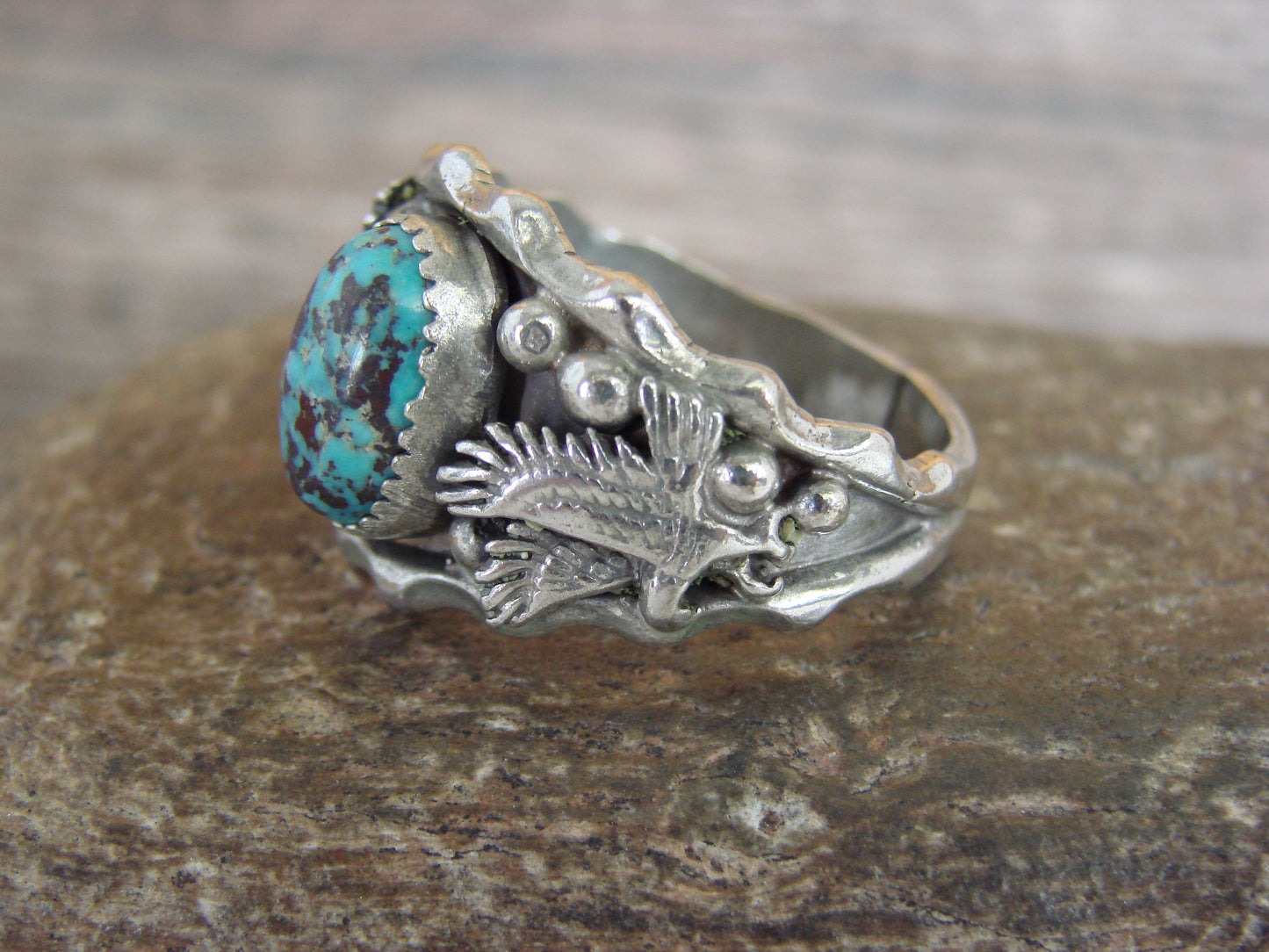 Native American Sterling Silver Turquoise Eagle Ring Size 13 - Morgan
