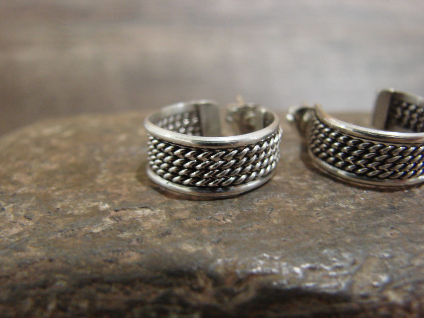 Native American 5/8" Sterling Silver Twisted Hoop Earrings by Tahe