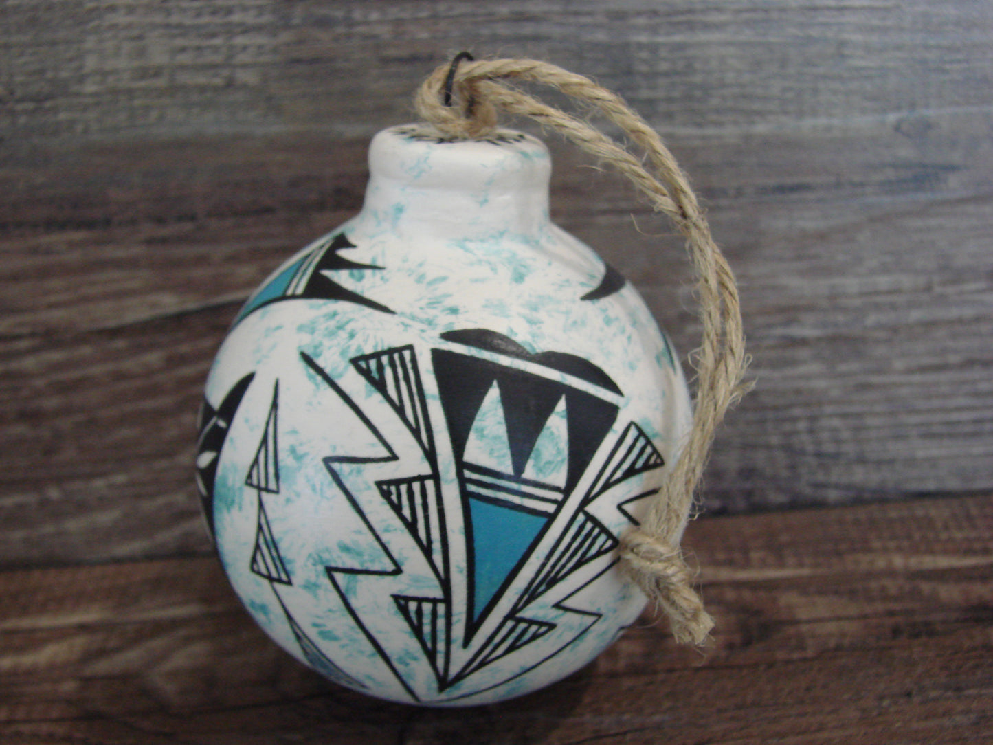 Native American Acoma Indian Hand Painted Fine Line Ornament by T. Sal