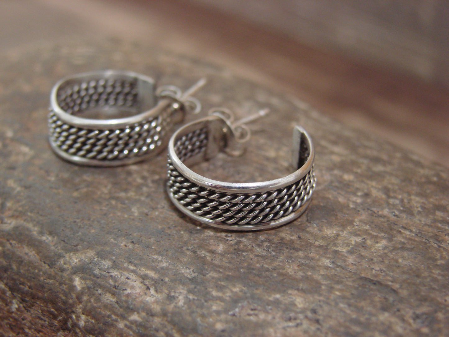 Native American 5/8" Sterling Silver Twisted Hoop Earrings by Tahe