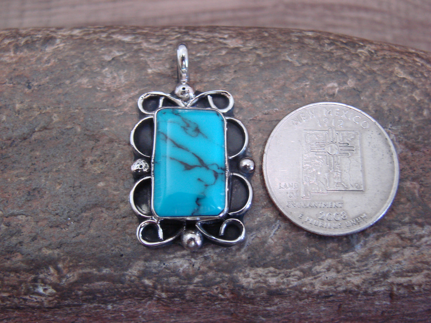 Native American Nickel Silver & Turquoise Howlite Pendant - Cleveland