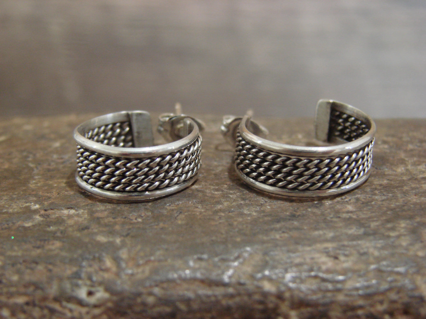 Native American 5/8" Sterling Silver Twisted Hoop Earrings by Tahe