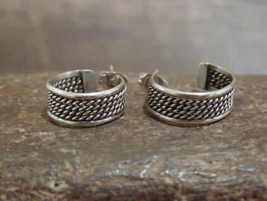 Native American 5/8" Sterling Silver Twisted Hoop Earrings by Tahe