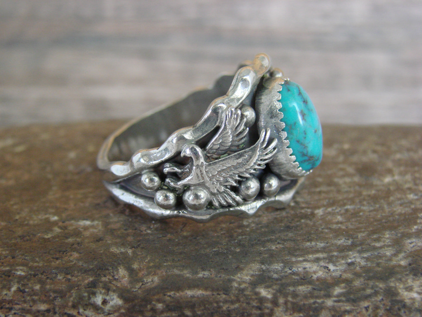 Native American Sterling Silver Turquoise Eagle Ring Size 13 - Morgan