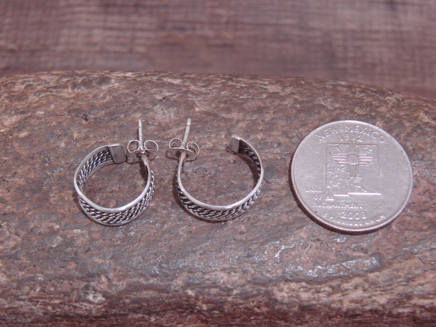 Native American 5/8" Sterling Silver Twisted Hoop Earrings by Tahe