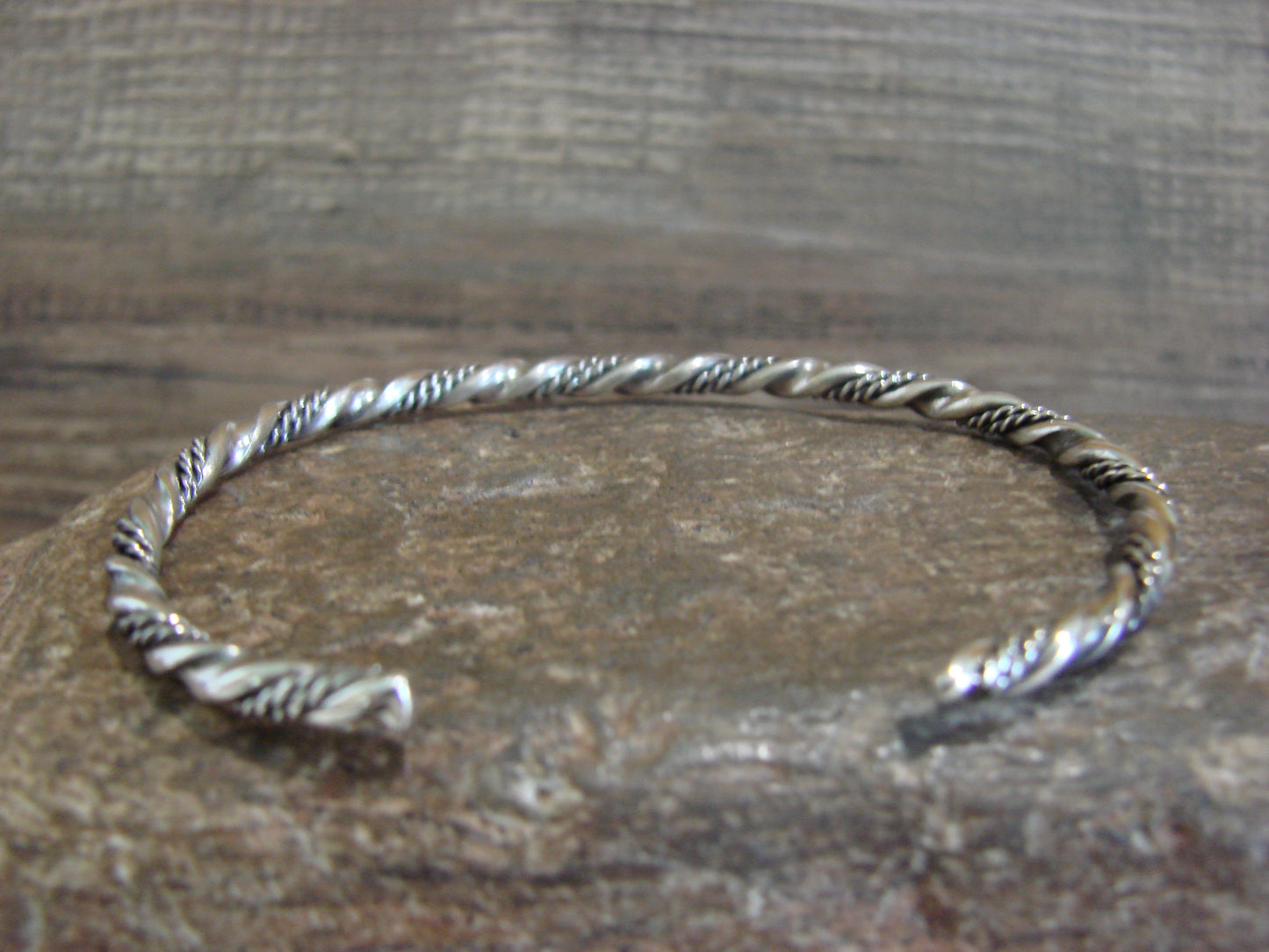 Native American Navajo Twisted Sterling Silver Bracelet by Tahe