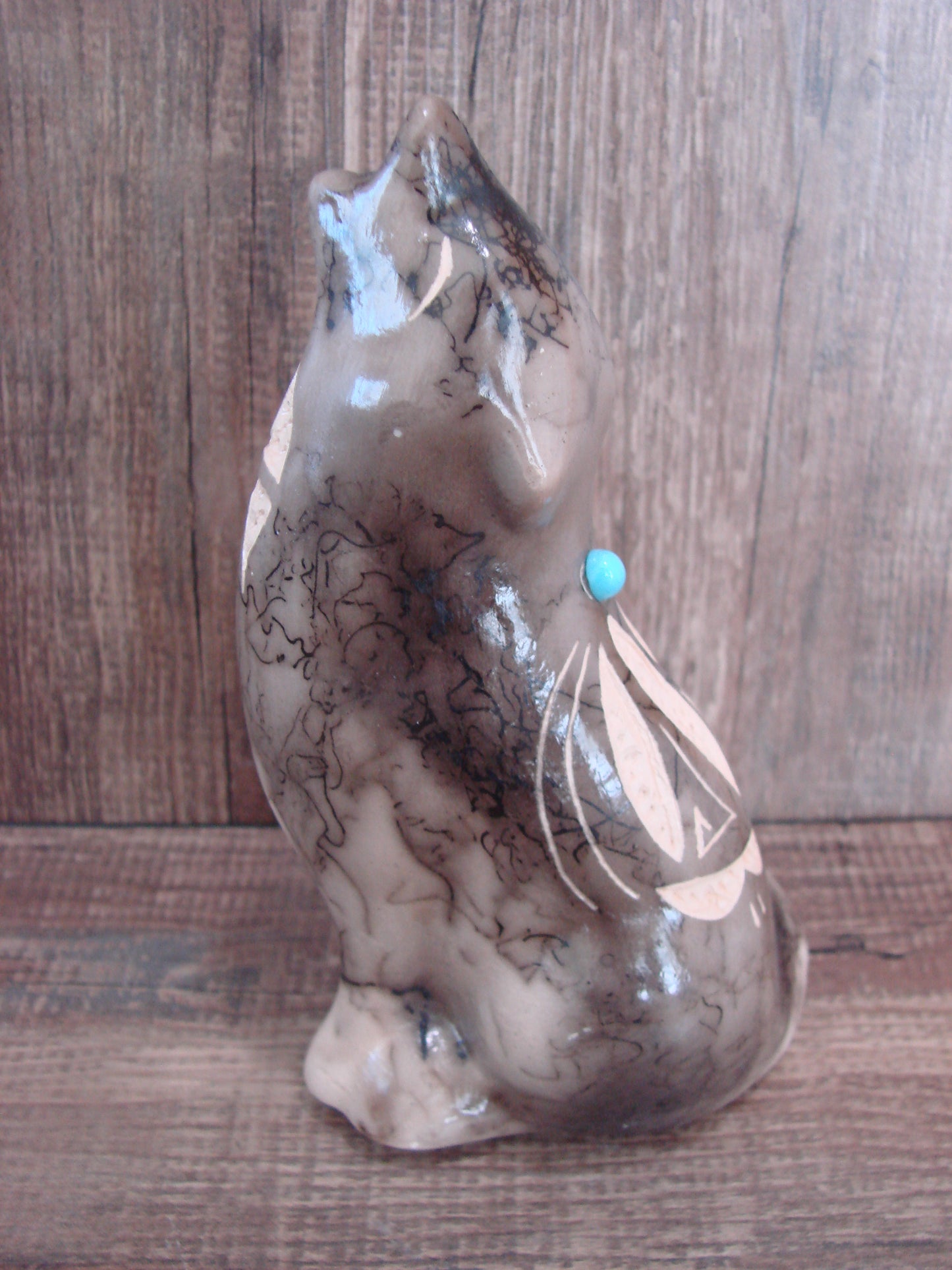 Navajo Pottery Horse Hair Howling Wolf Sculpture by Vail