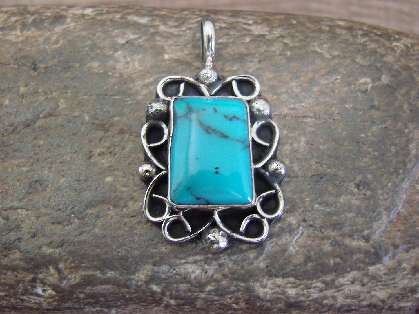 Native American Nickel Silver & Turquoise Howlite Pendant - Cleveland