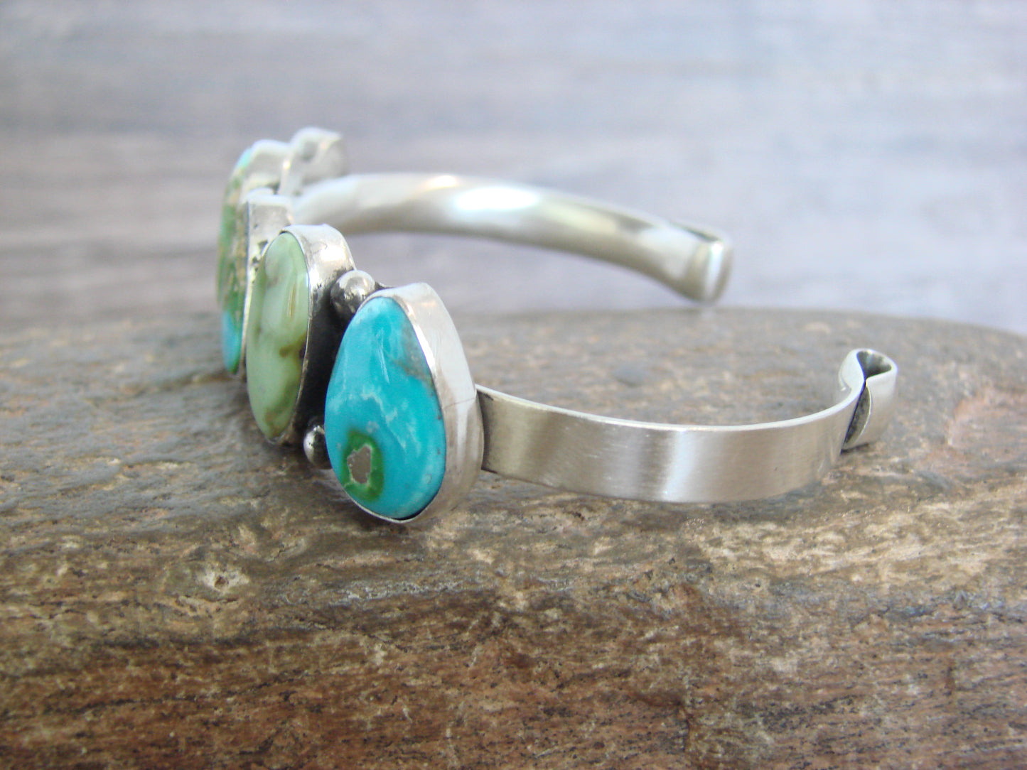 Native American Sterling Silver & Sonoran Turquoise Row Bracelet by Morgan