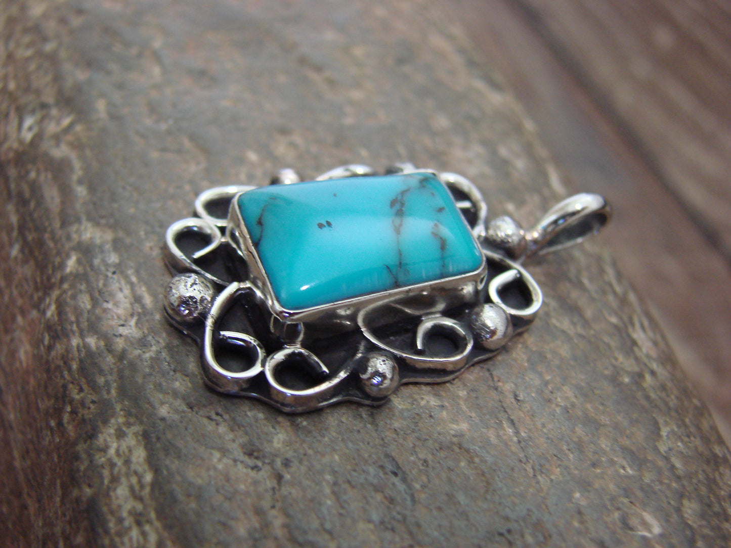 Native American Nickel Silver & Turquoise Howlite Pendant - Cleveland