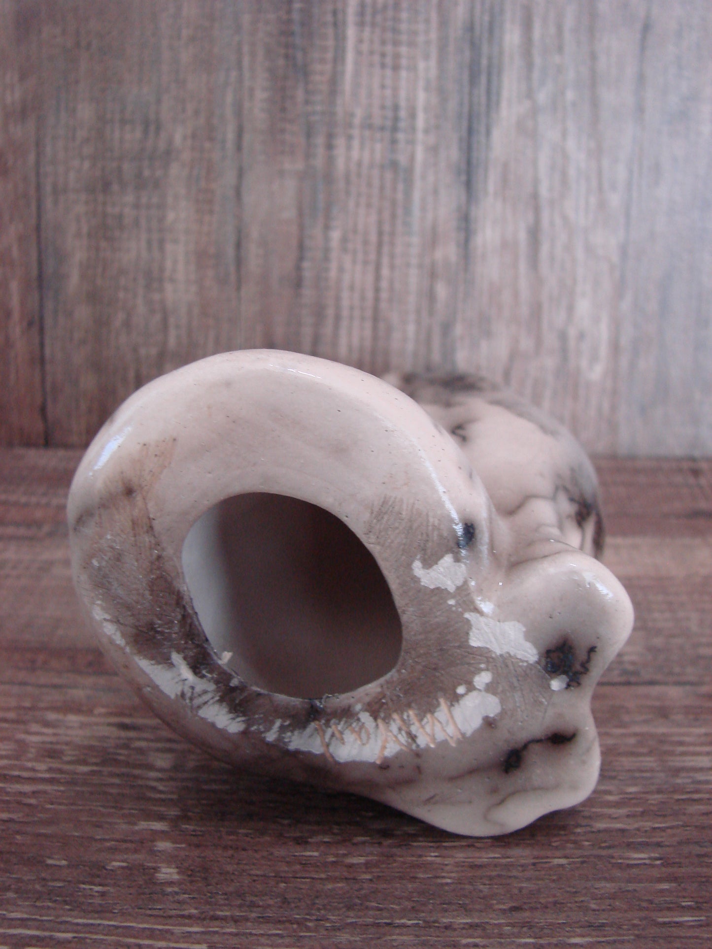 Navajo Pottery Horse Hair Howling Wolf Sculpture by Vail