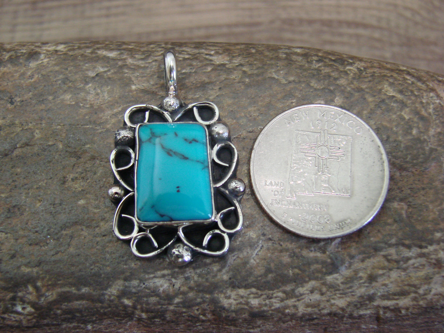 Native American Nickel Silver & Turquoise Howlite Pendant - Cleveland