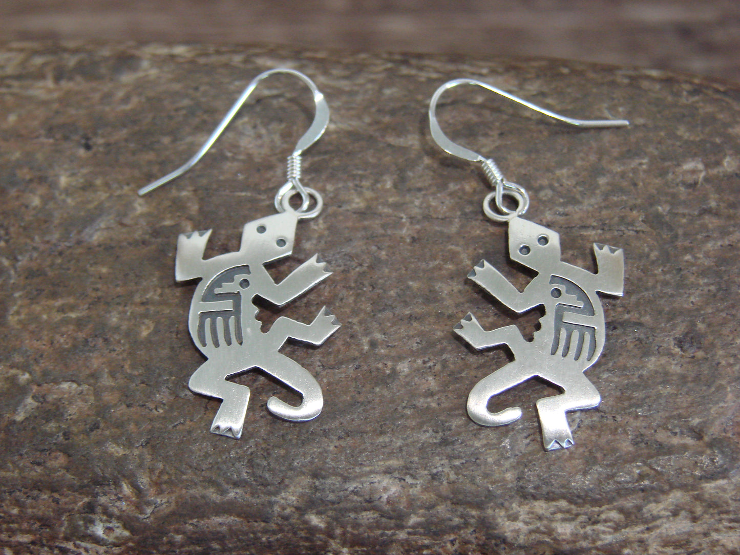 Native American Sterling Silver Lizard Dangle Earrings by Gene