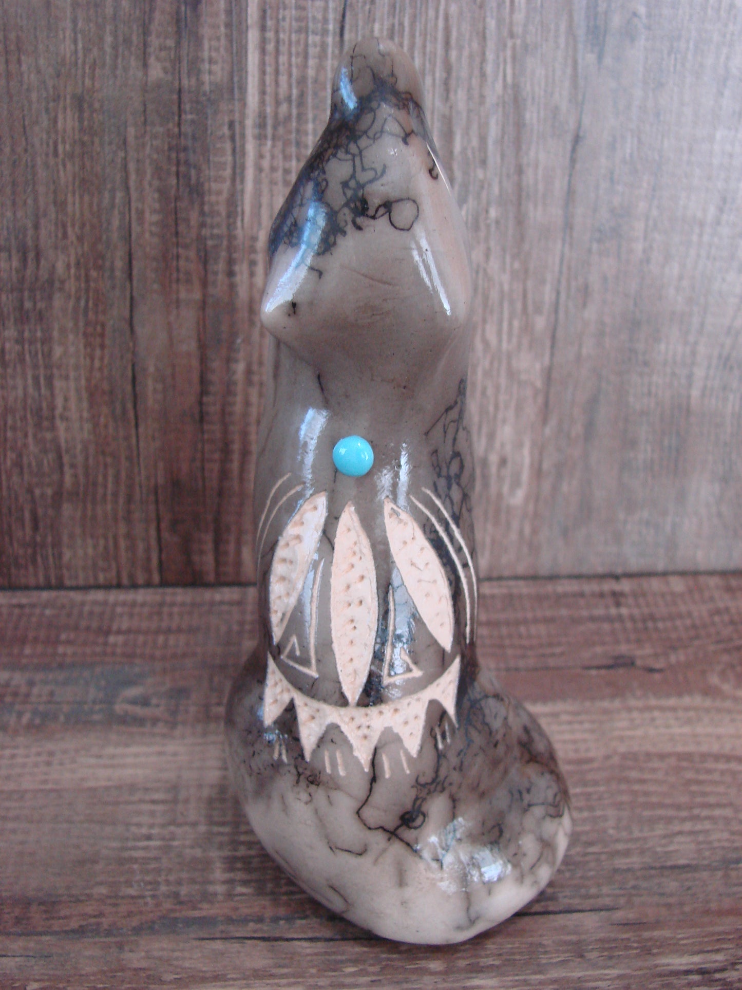 Navajo Pottery Horse Hair Howling Wolf Sculpture by Vail