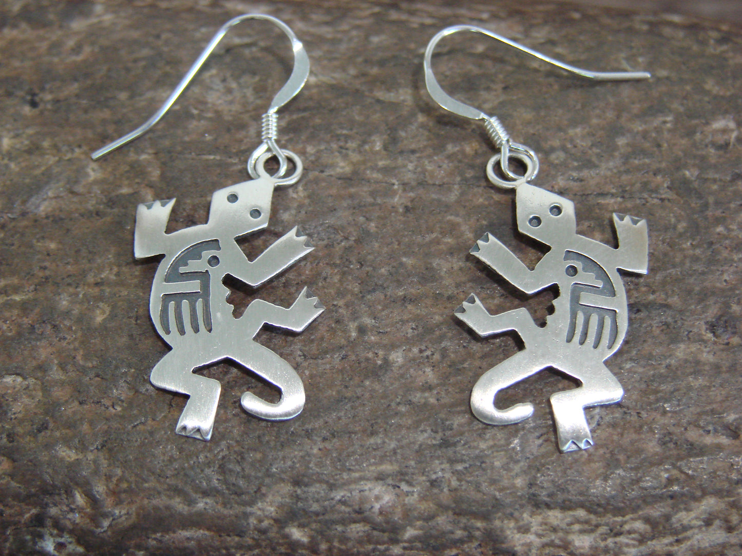 Native American Sterling Silver Lizard Dangle Earrings by Gene