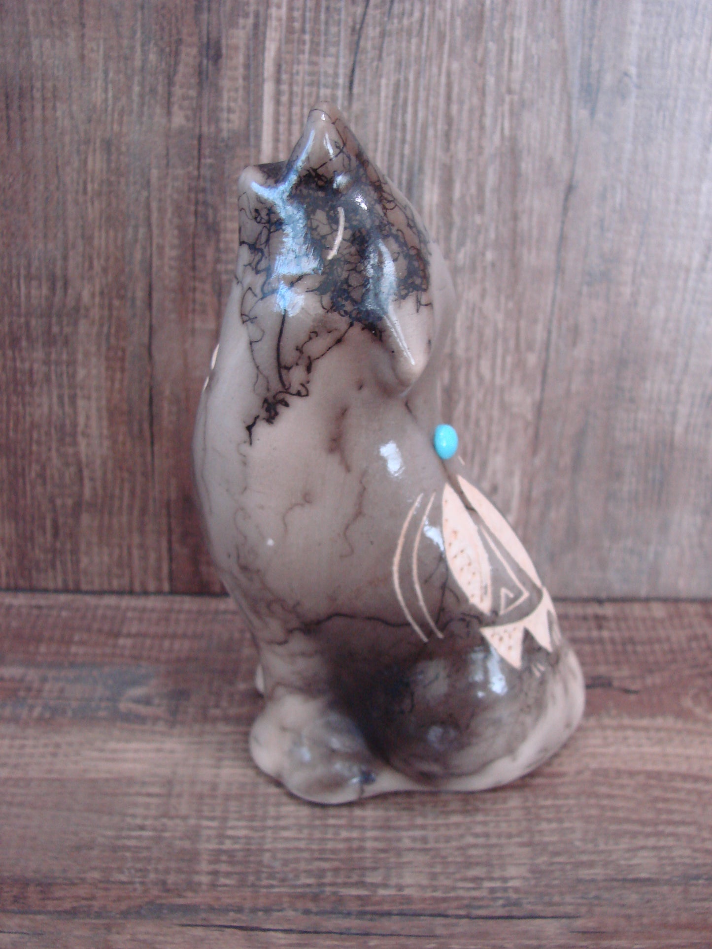 Navajo Pottery Horse Hair Howling Wolf Sculpture by Vail