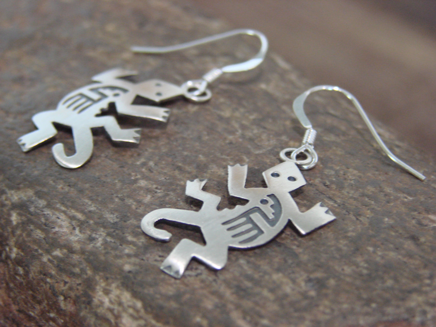 Native American Sterling Silver Lizard Dangle Earrings by Gene