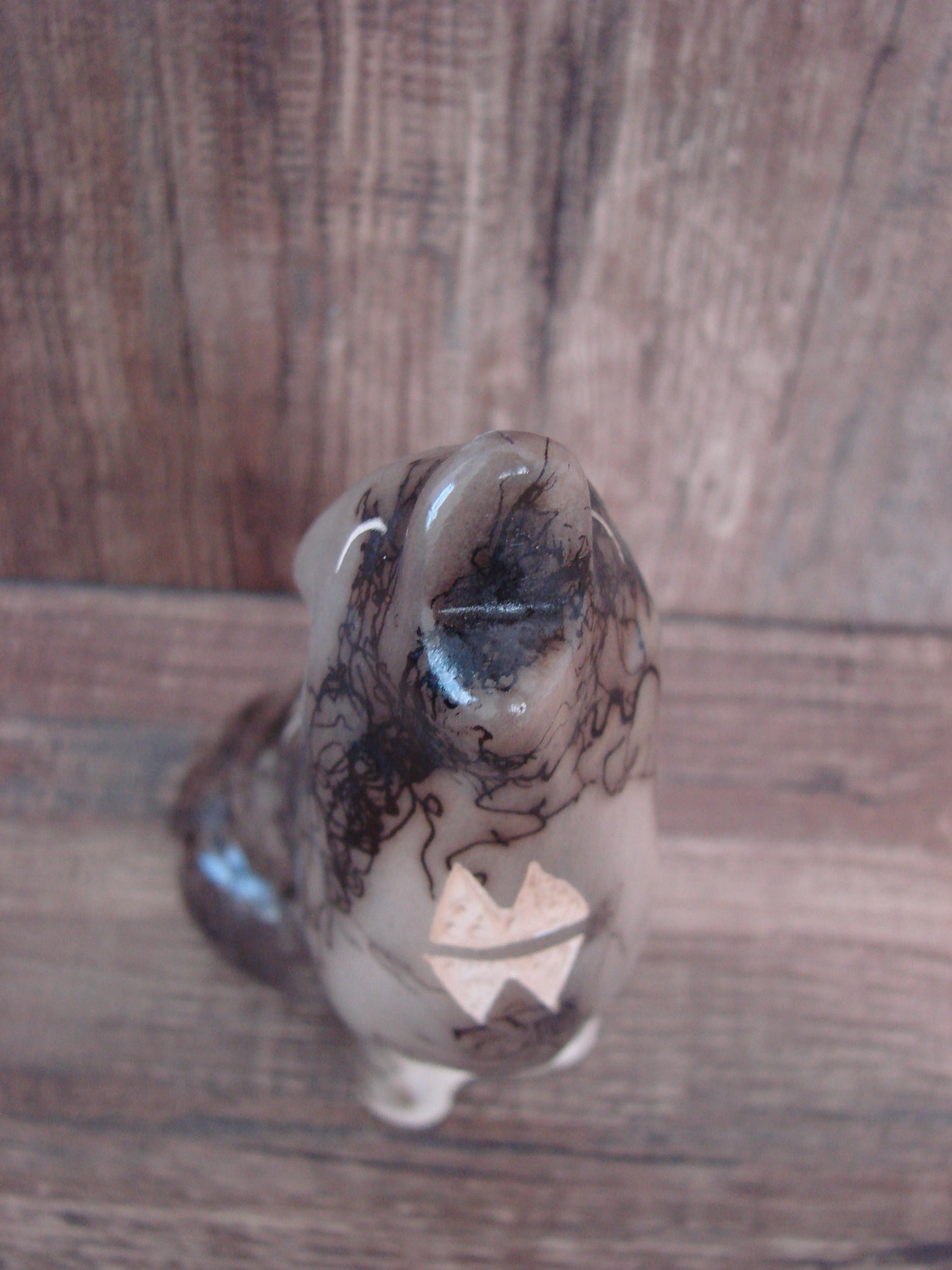 Navajo Pottery Horse Hair Howling Wolf Sculpture by Vail
