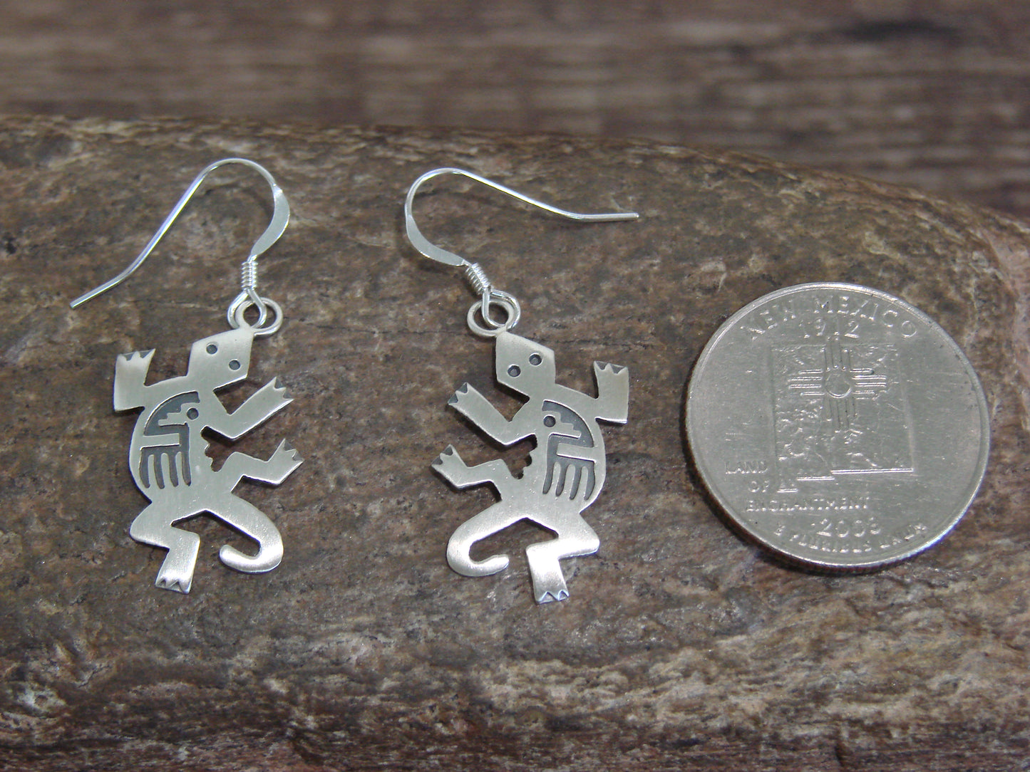 Native American Sterling Silver Lizard Dangle Earrings by Gene