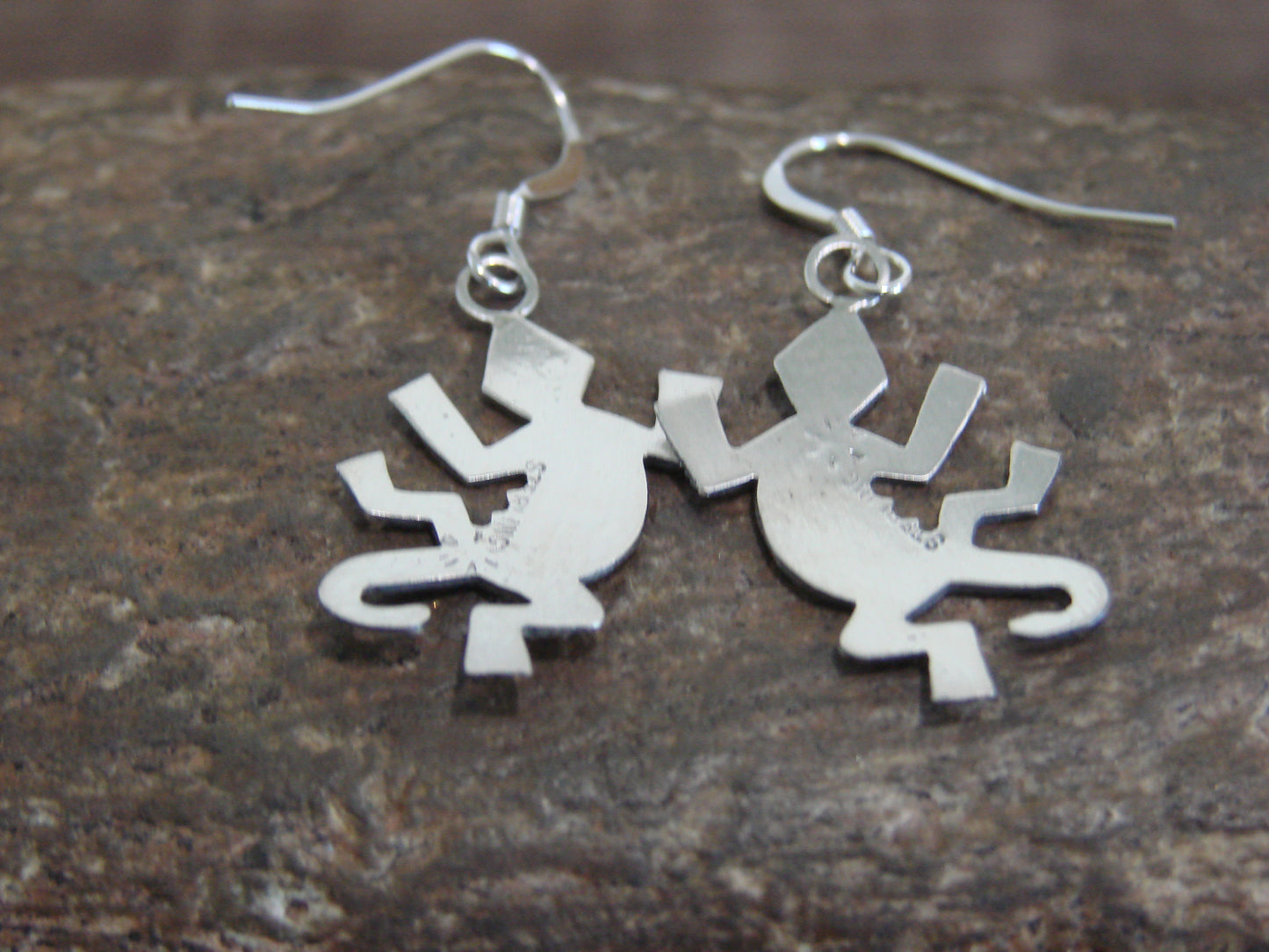 Native American Sterling Silver Lizard Dangle Earrings by Gene