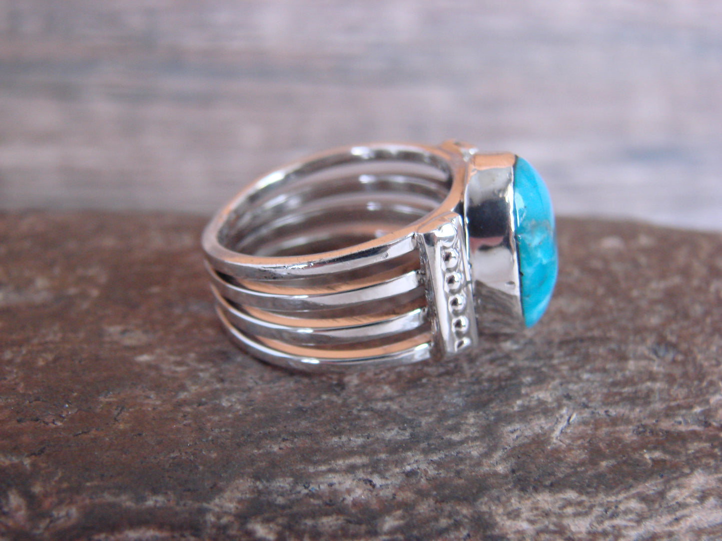 Native American Sterling Silver & Turquoise Ring Signed Yazzie - Size 8