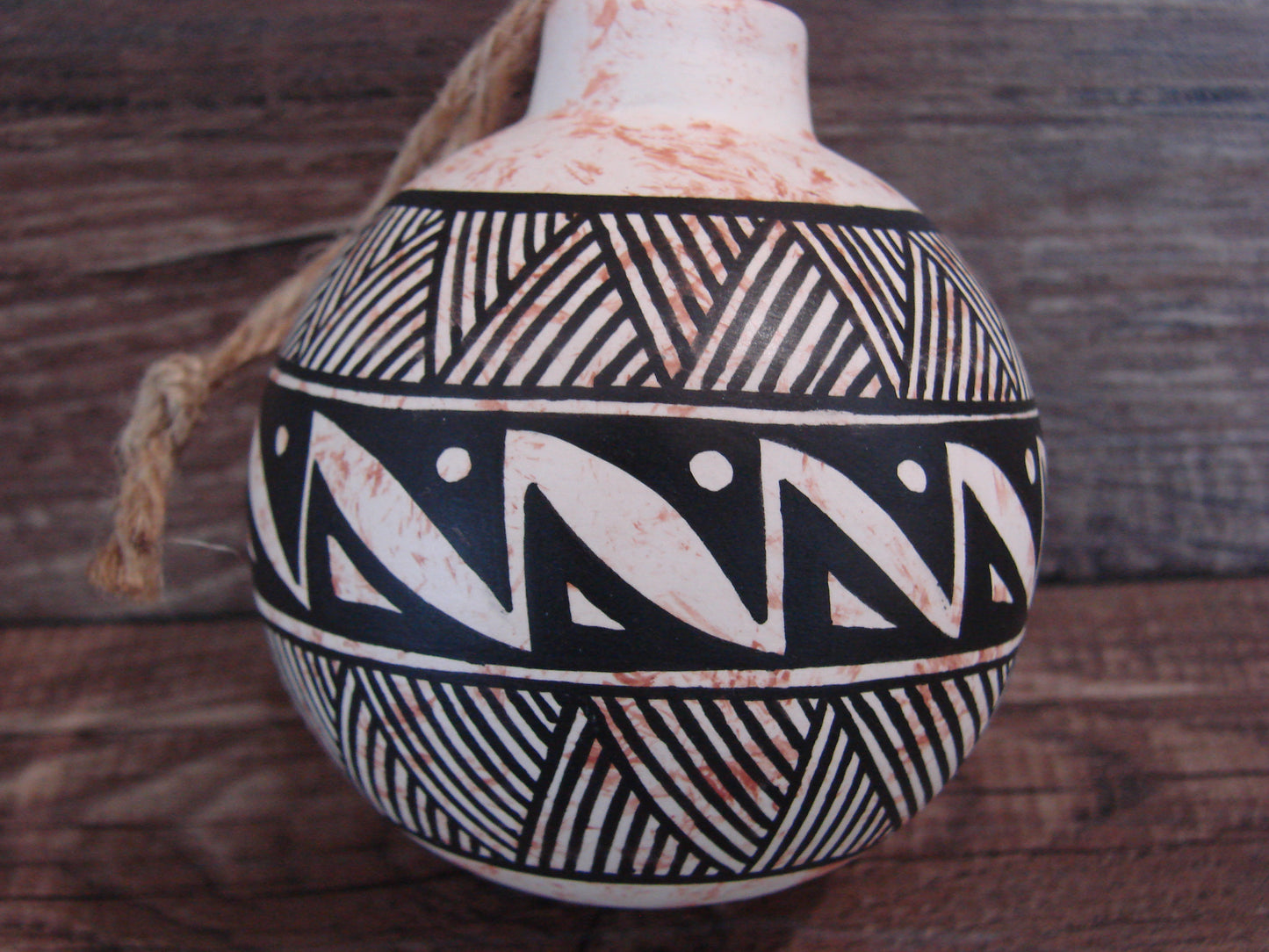 Native American Acoma Indian Hand Painted Fine Line Ornament by T. Sal