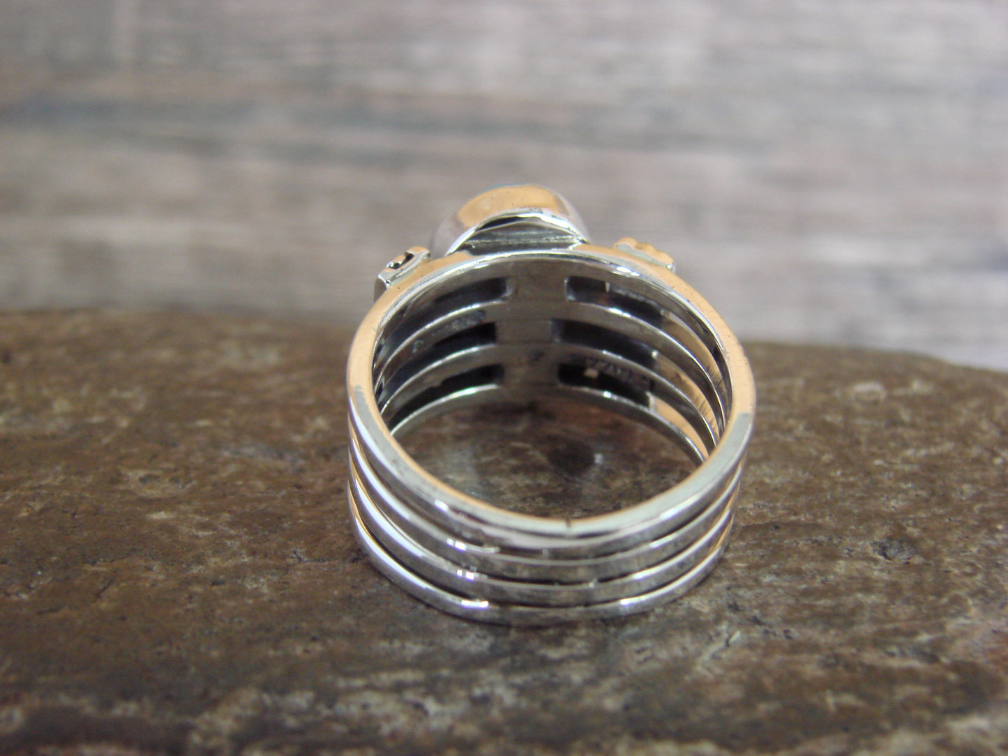 Native American Sterling Silver & Turquoise Ring Signed Yazzie - Size 8