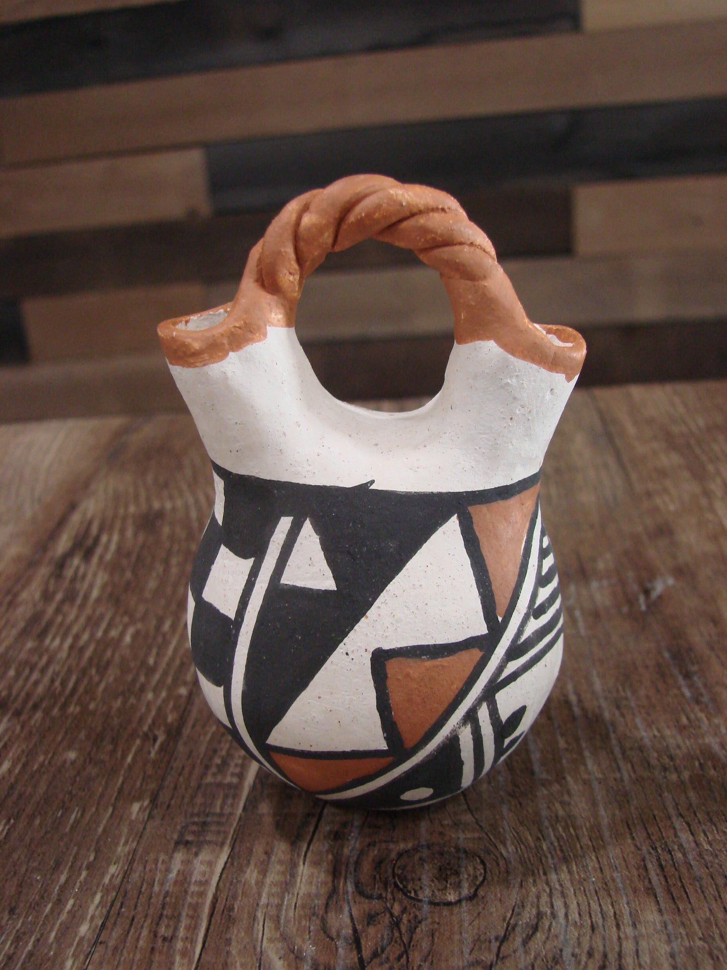 Small Native American Acoma Hand Painted Clay Wedding Vase by Leno