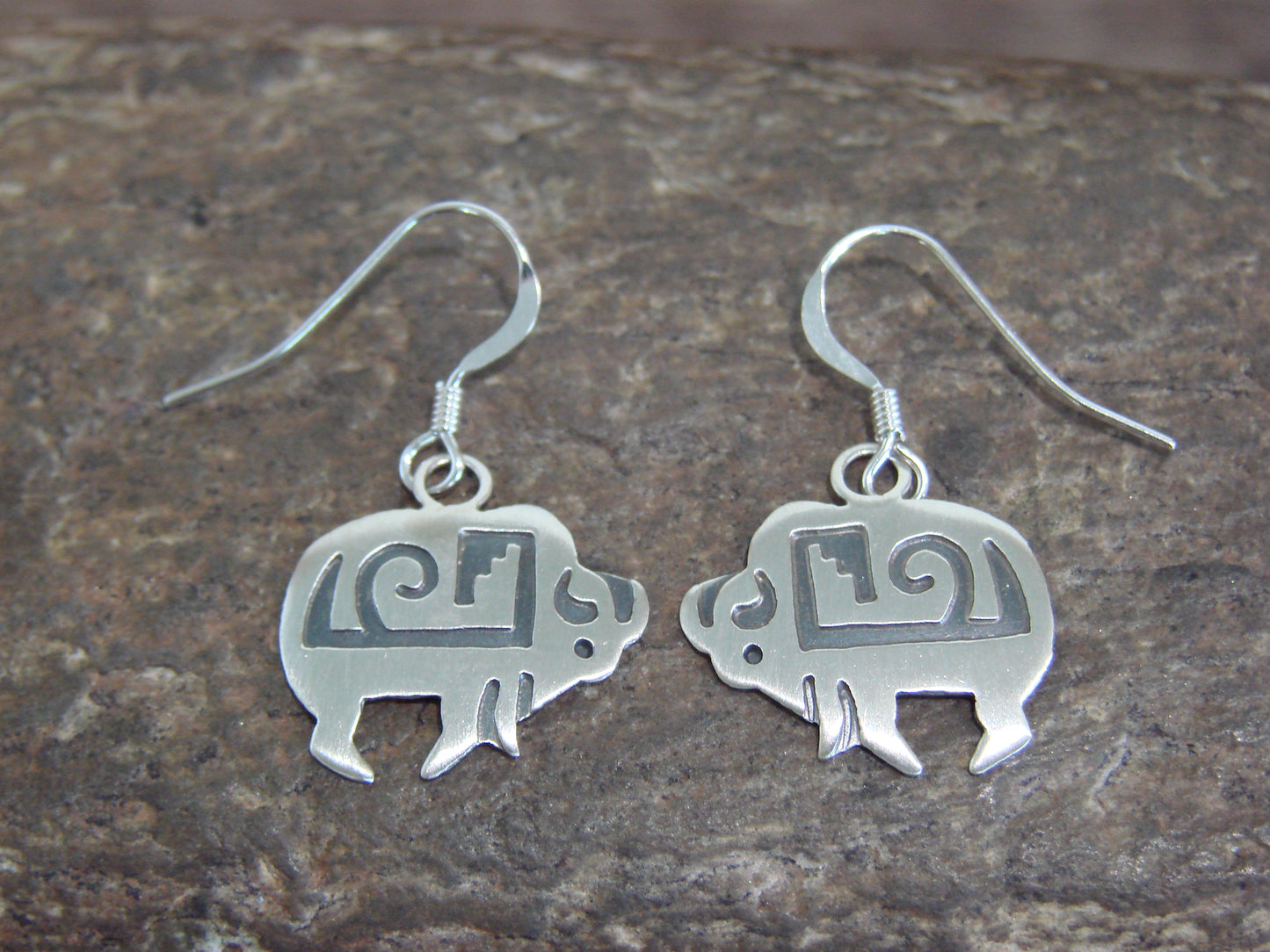 Native American Sterling Silver Buffalo Dangle Earrings by Gene