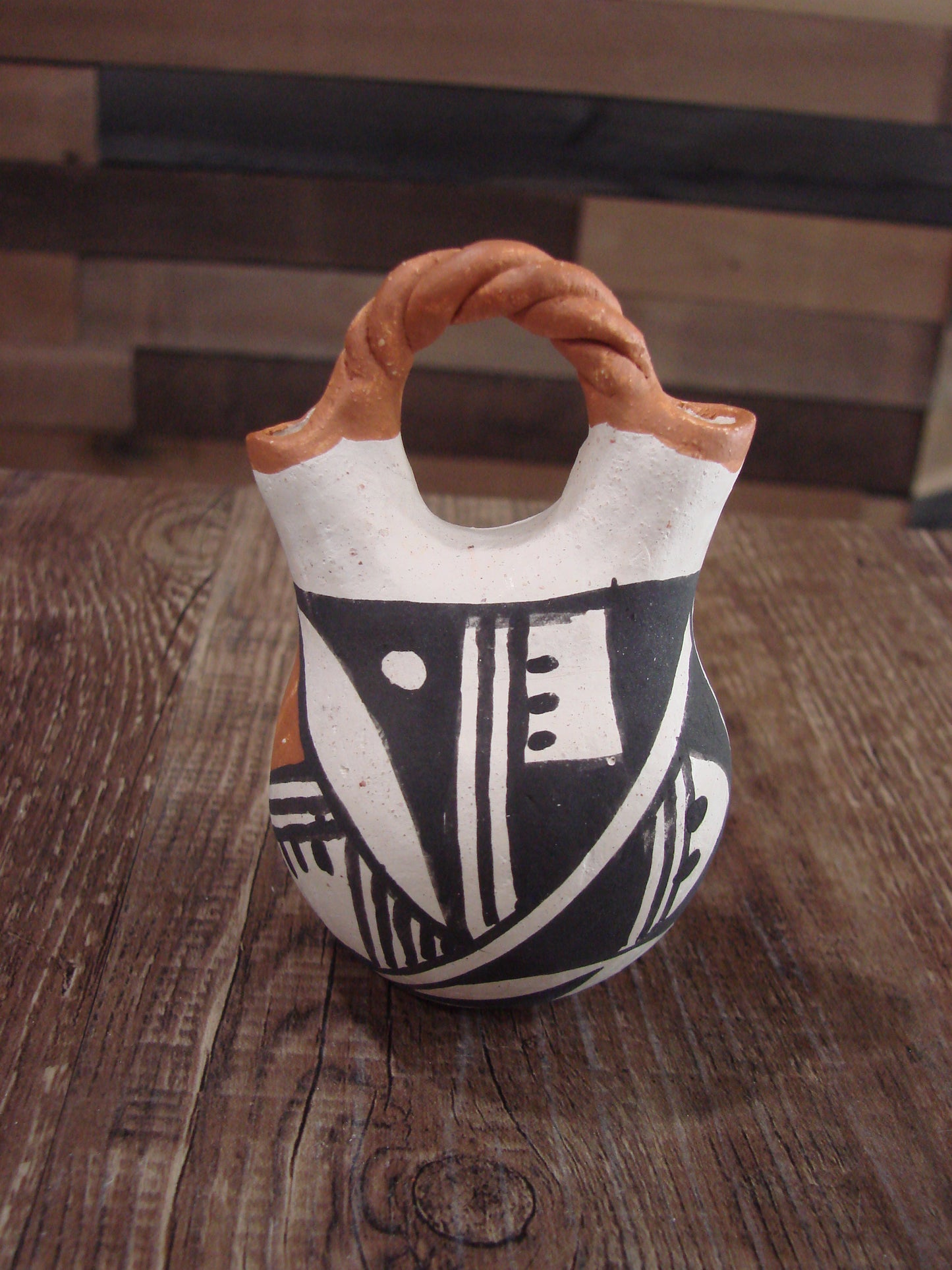 Small Native American Acoma Hand Painted Clay Wedding Vase by Leno