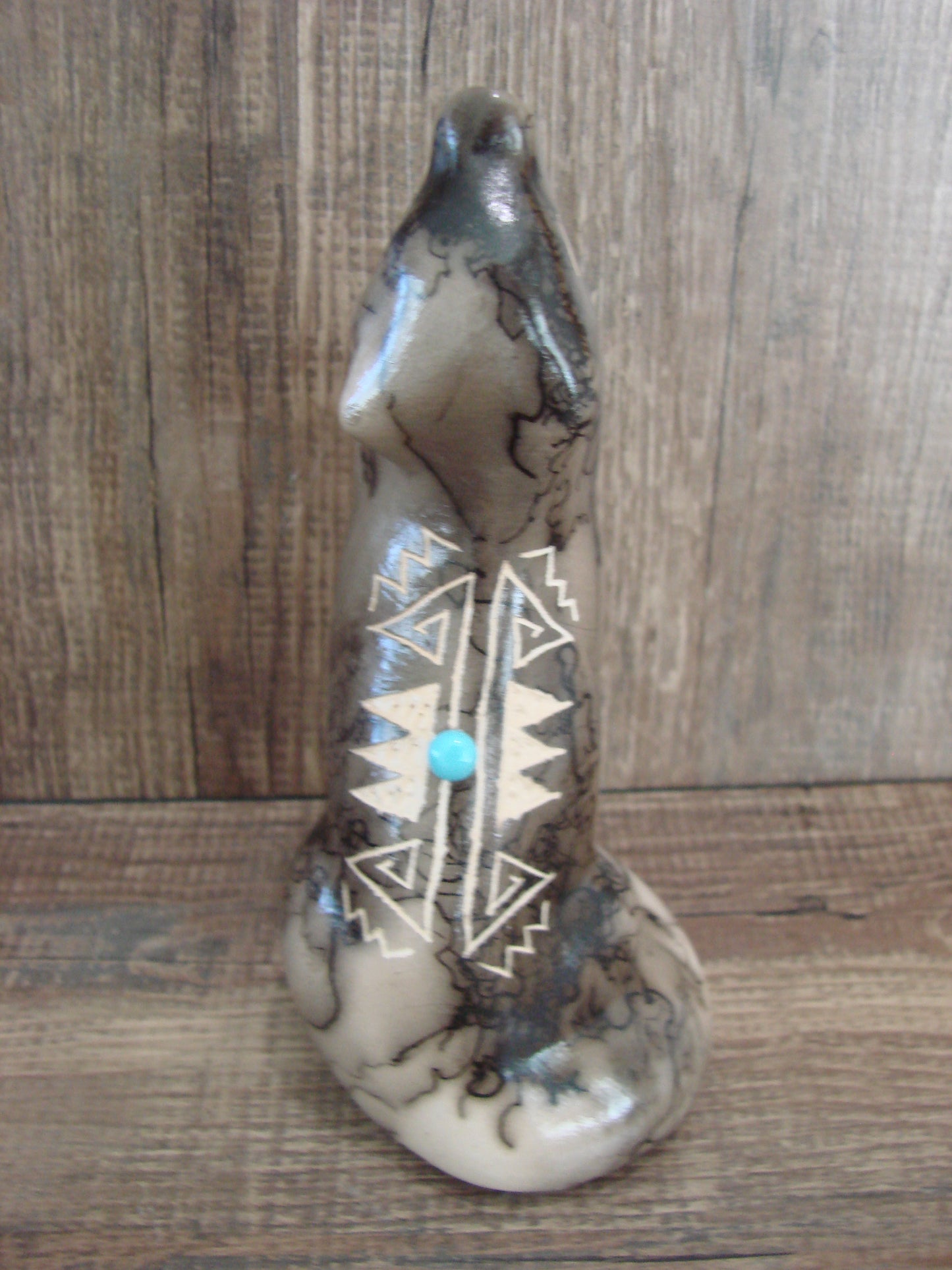 Navajo Pottery Horse Hair Howling Wolf Sculpture by Vail