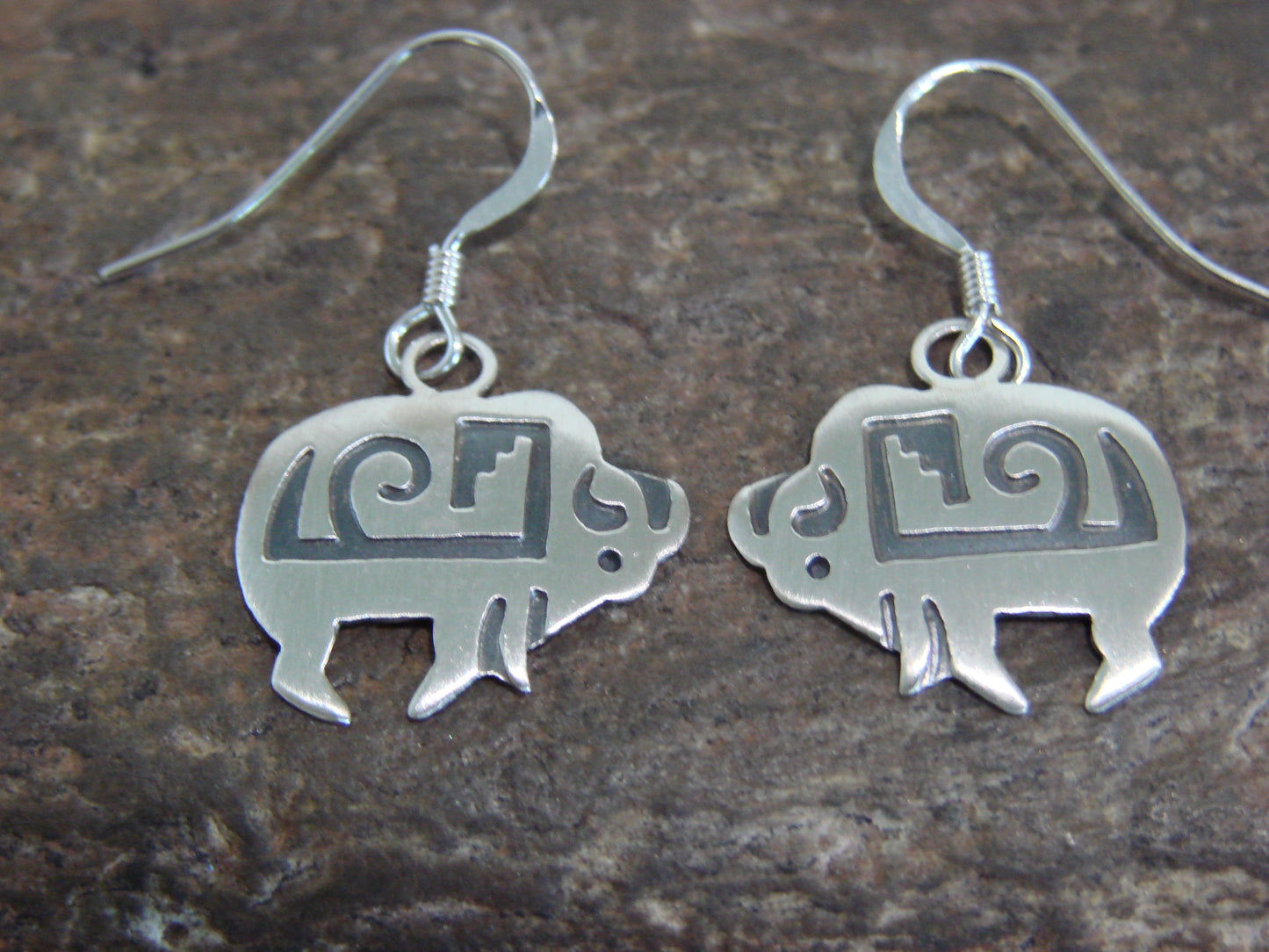 Native American Sterling Silver Buffalo Dangle Earrings by Gene