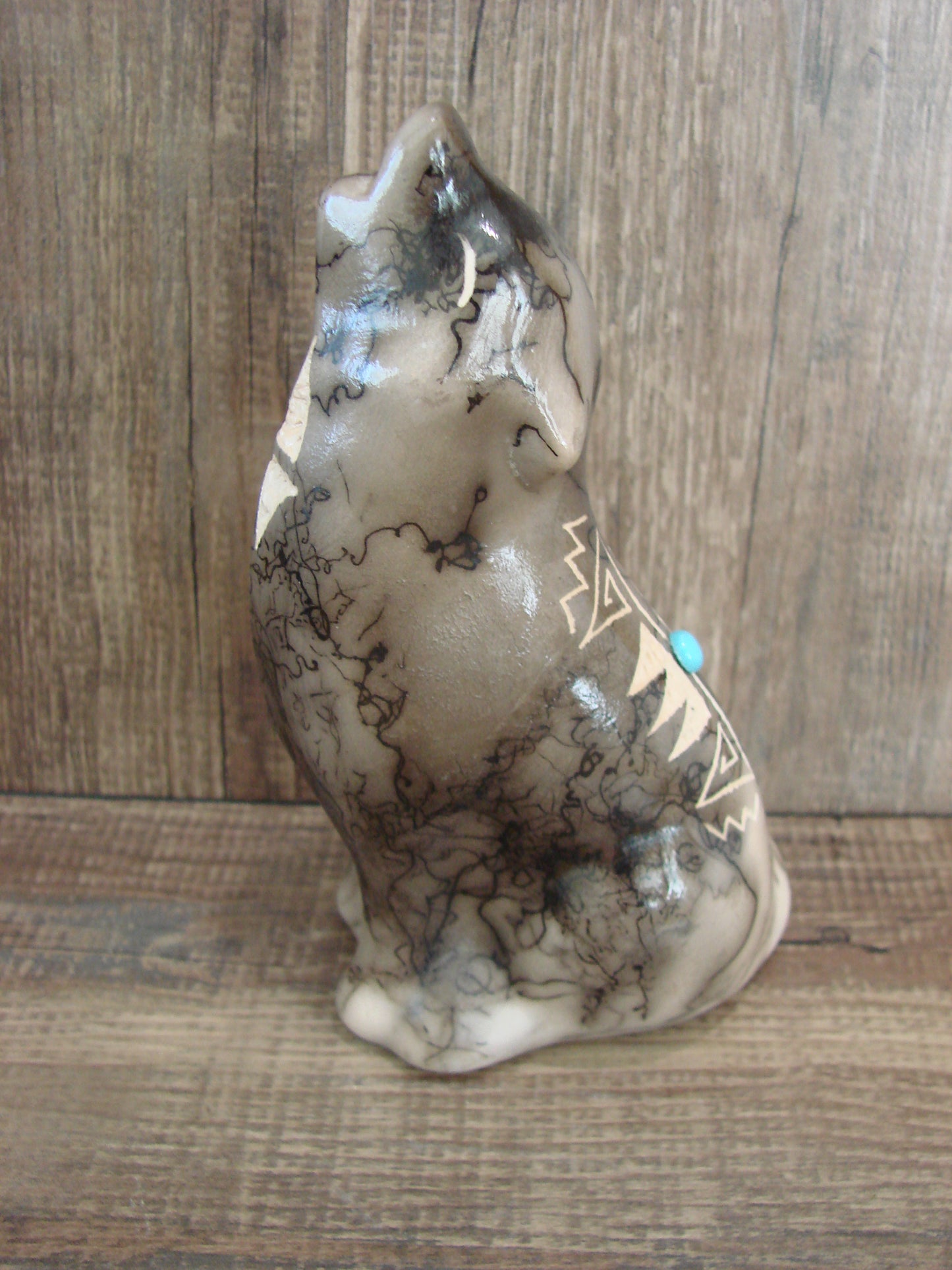 Navajo Pottery Horse Hair Howling Wolf Sculpture by Vail
