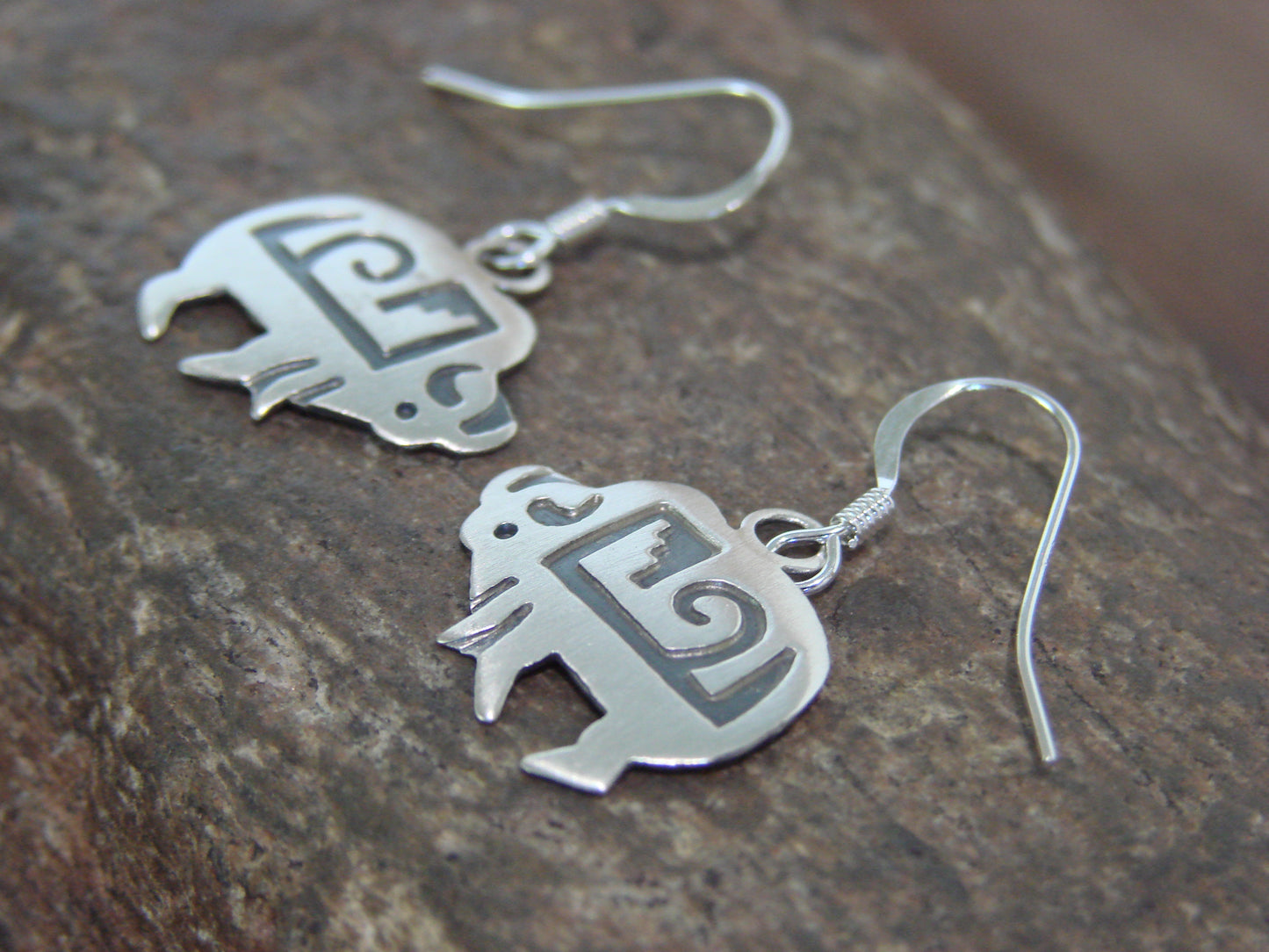Native American Sterling Silver Buffalo Dangle Earrings by Gene